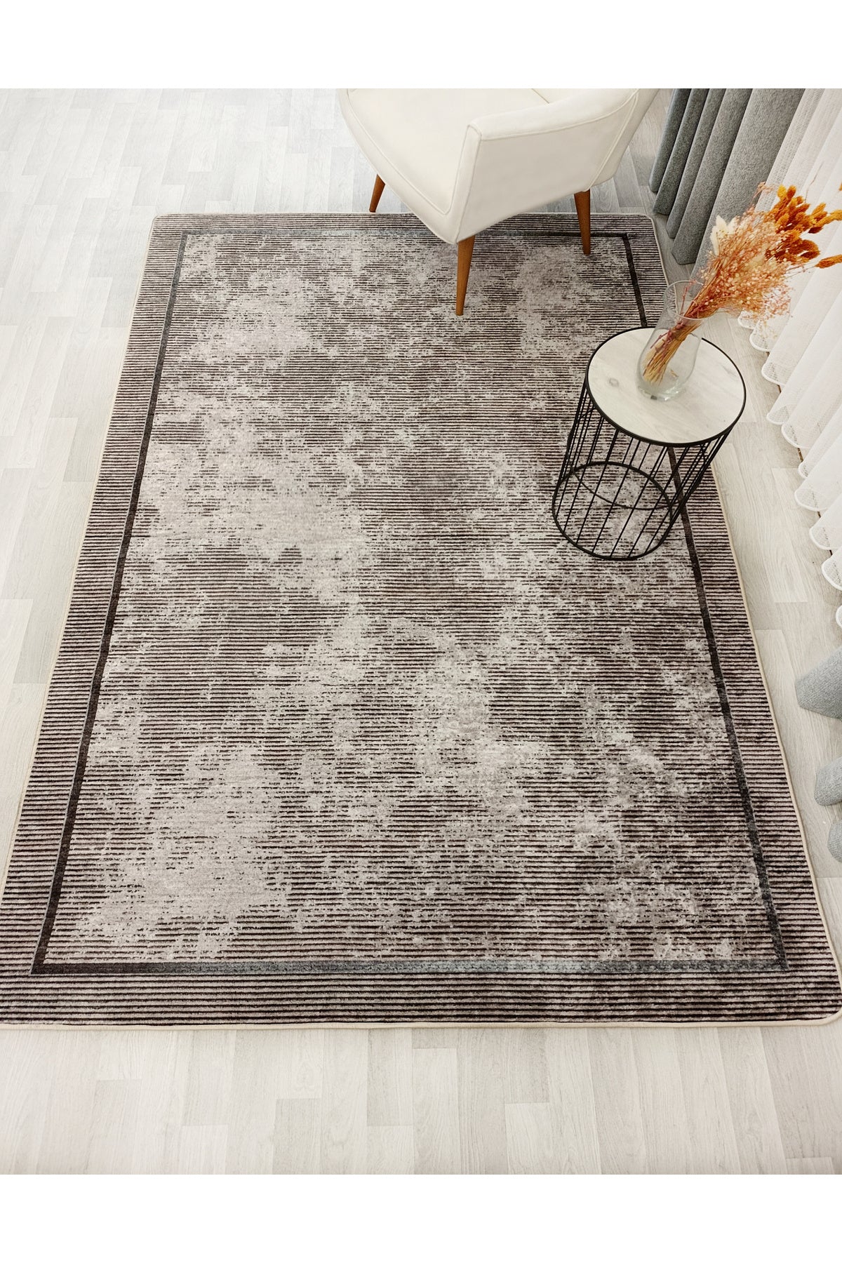 Mink Brown Geometric Pattern Non-Slip Base Runner Rug