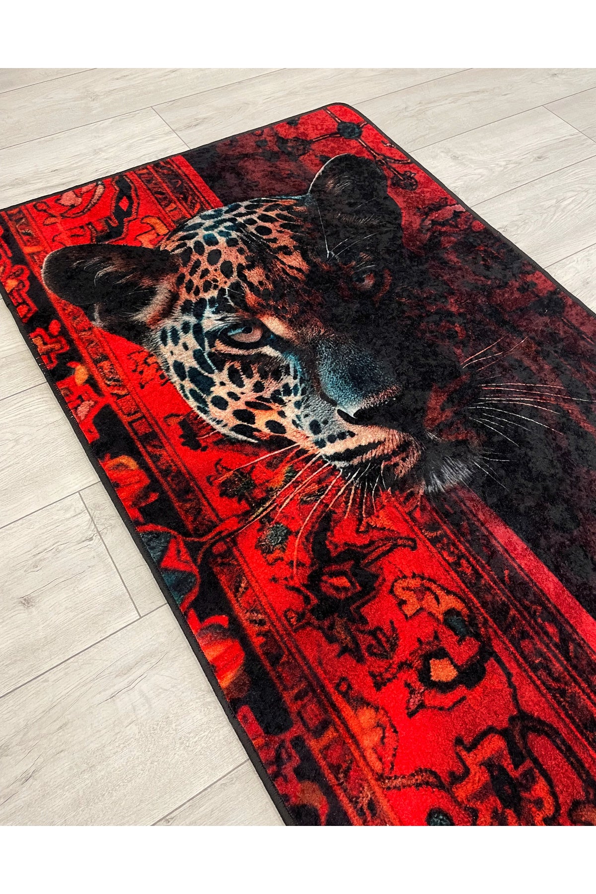 Cheetah Print Red Decorative Latex Rug
