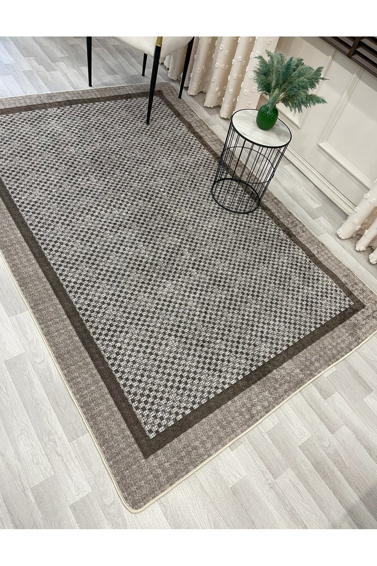 GRAY Jute Sisal-Look Bordered Non-Slip Base Runner Kitchen Rug