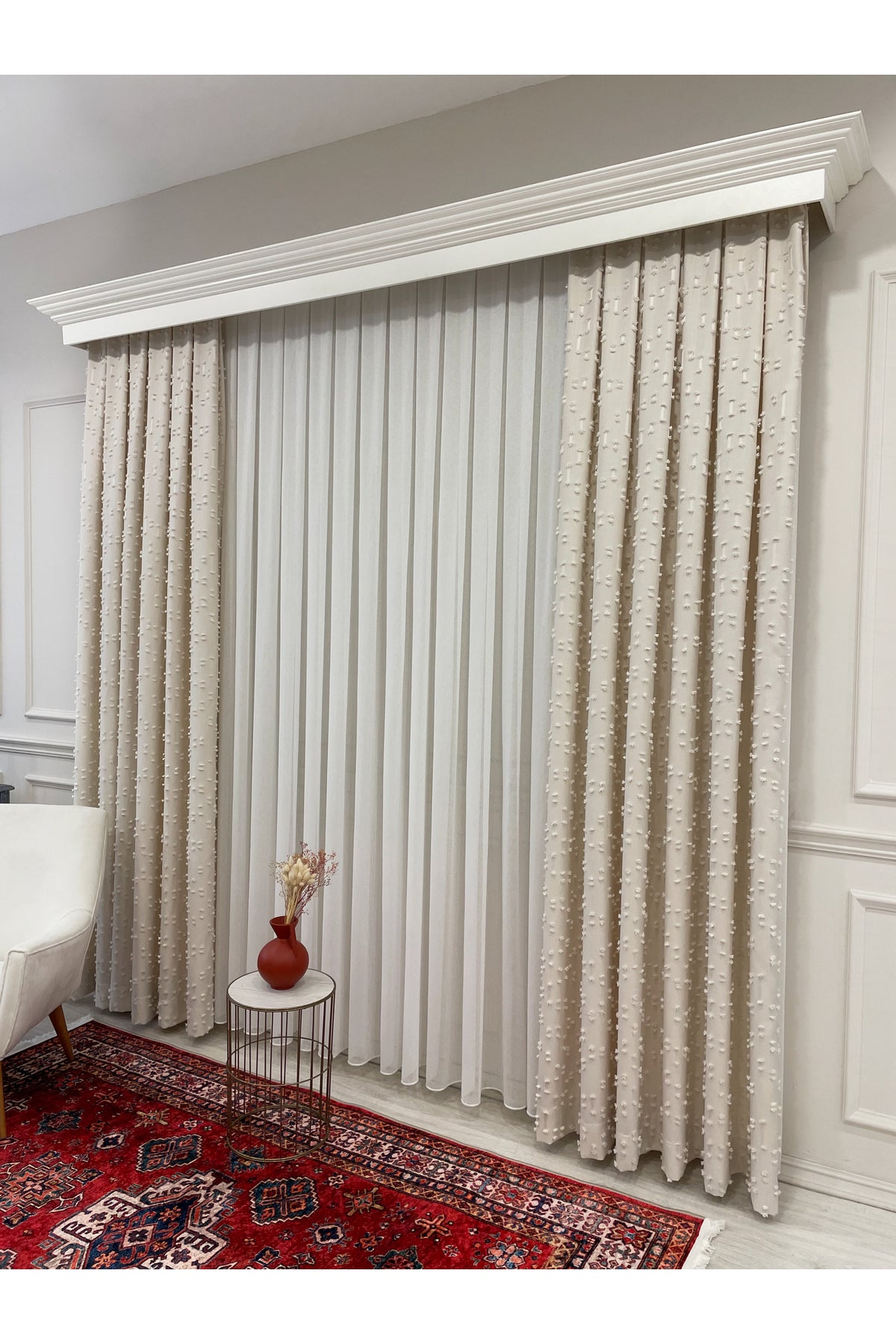 Indigo Blue Pompom Puffy Blackout Curtain 1/3 Dense Pleat