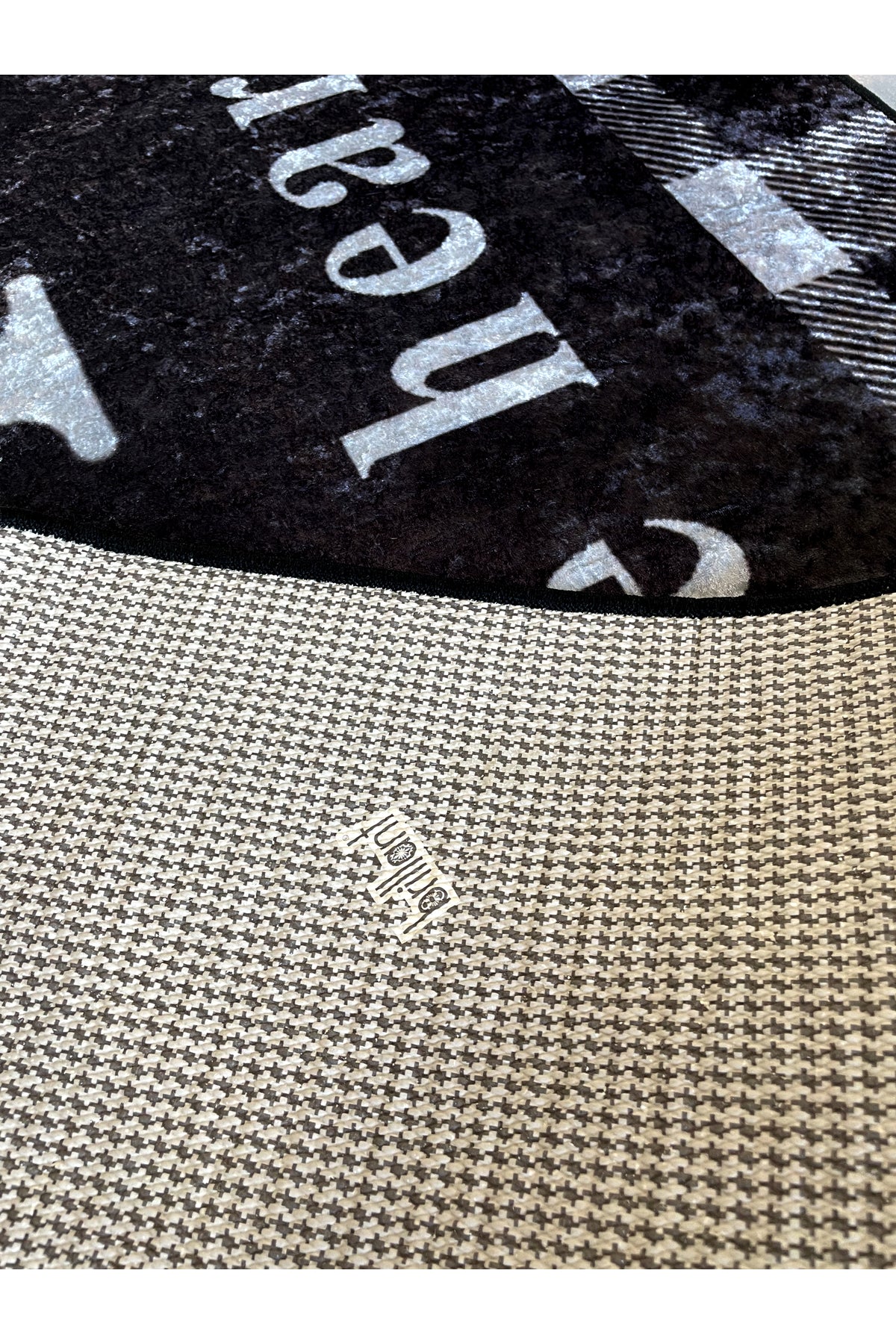 Beige Black Kitchen Latex Leather Base Kitchen Rug