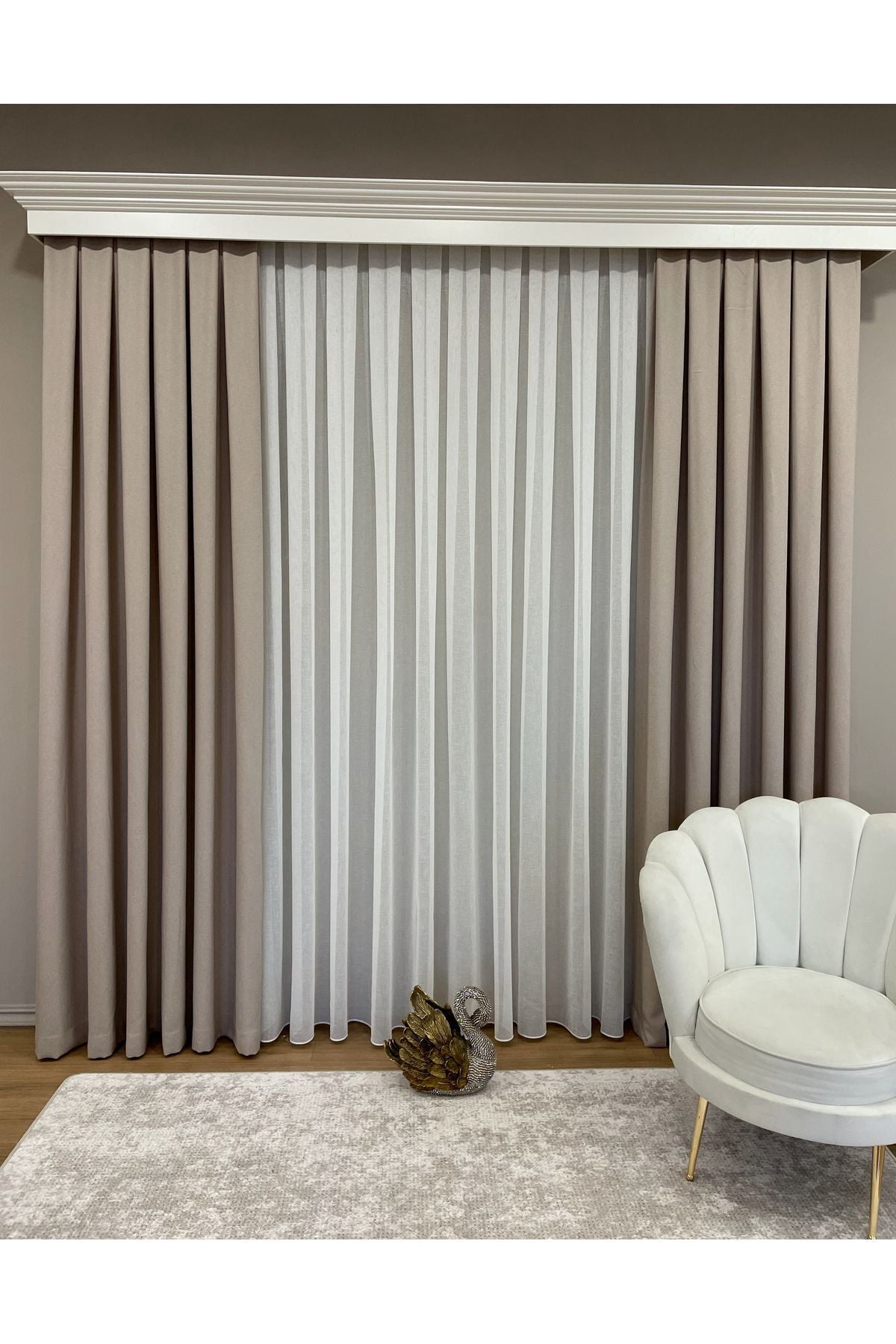 Heathered Milky Brown Linen-Look 1/3 Dense Pleated Blackout Curtain