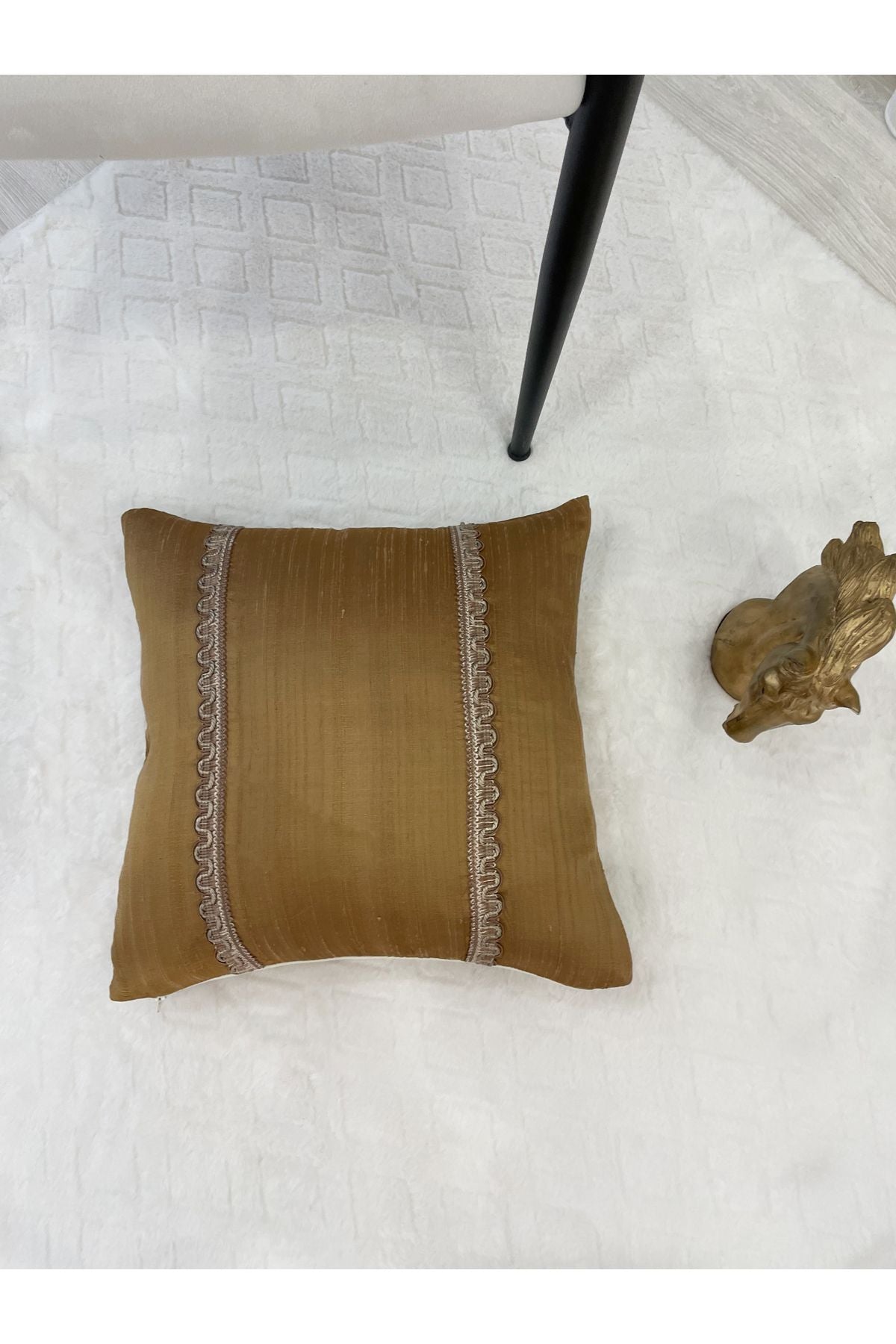 Imported Silk Cushion Pillow Cover with Cord (45x45) (Copper Brown)