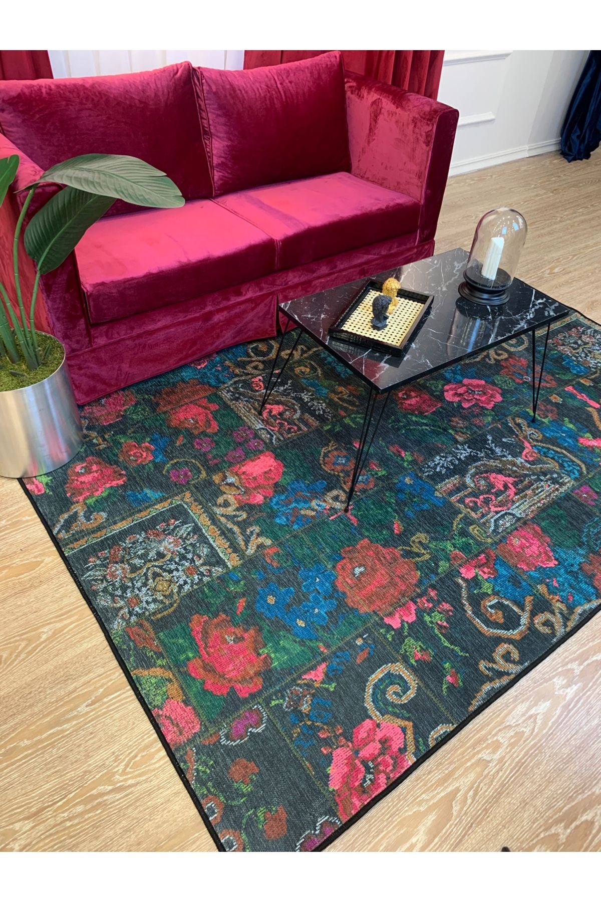 Patchwork Patterned Runner Kitchen Rug, Woven Base Rug