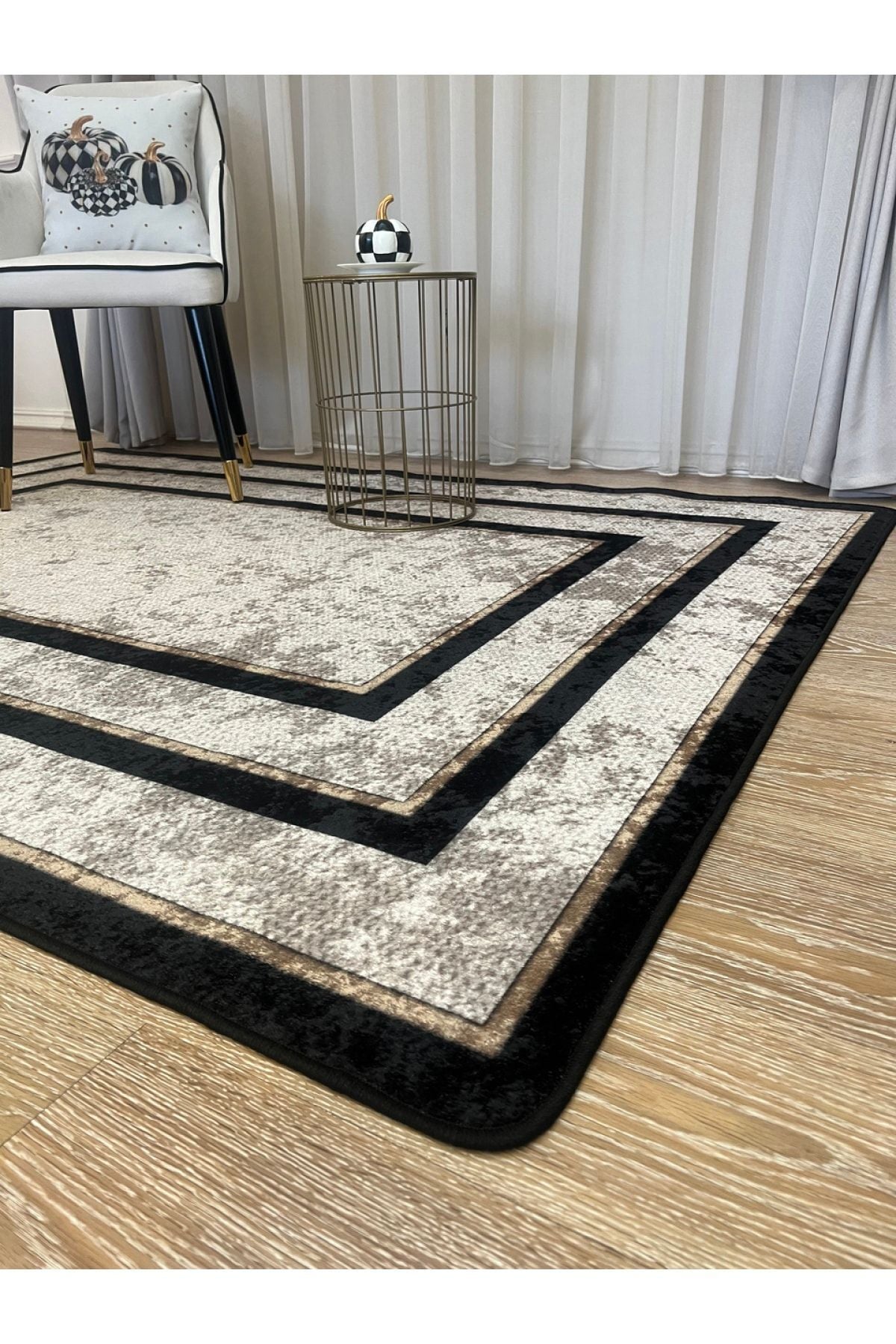 Jute Sisal Bordered Look Decorative Rug - Brown - Black