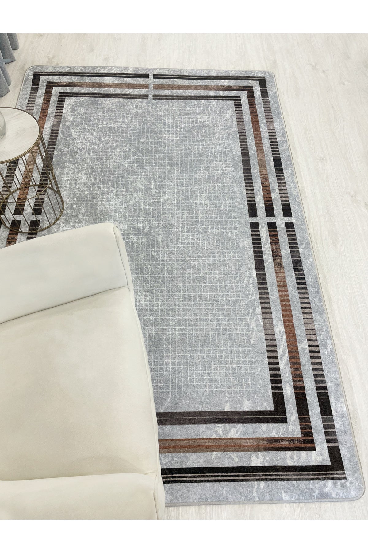 BEIGE Striped Bordered Non-Slip Base Framed Rug