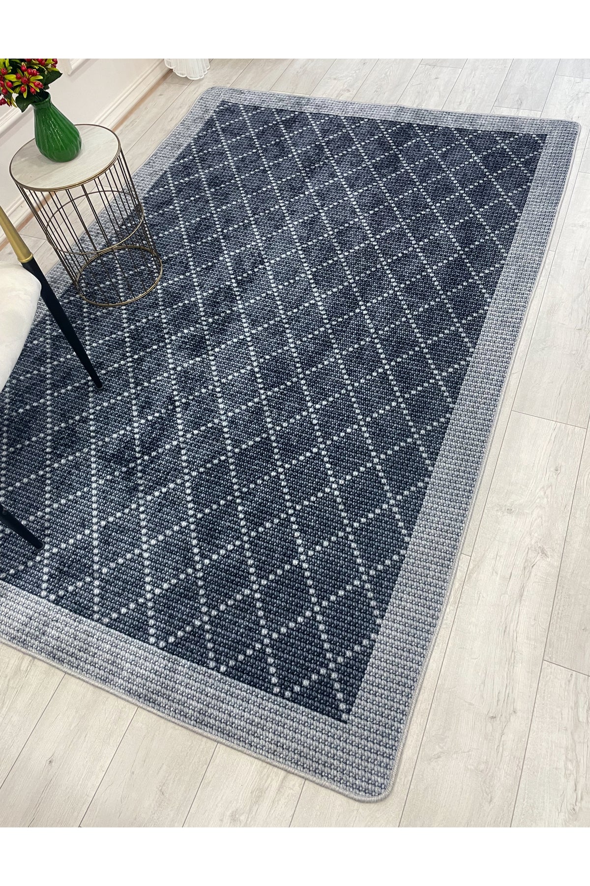 GREEN-BROWN Jute Sisal Look Bordered Non-Slip Base Runner Rug