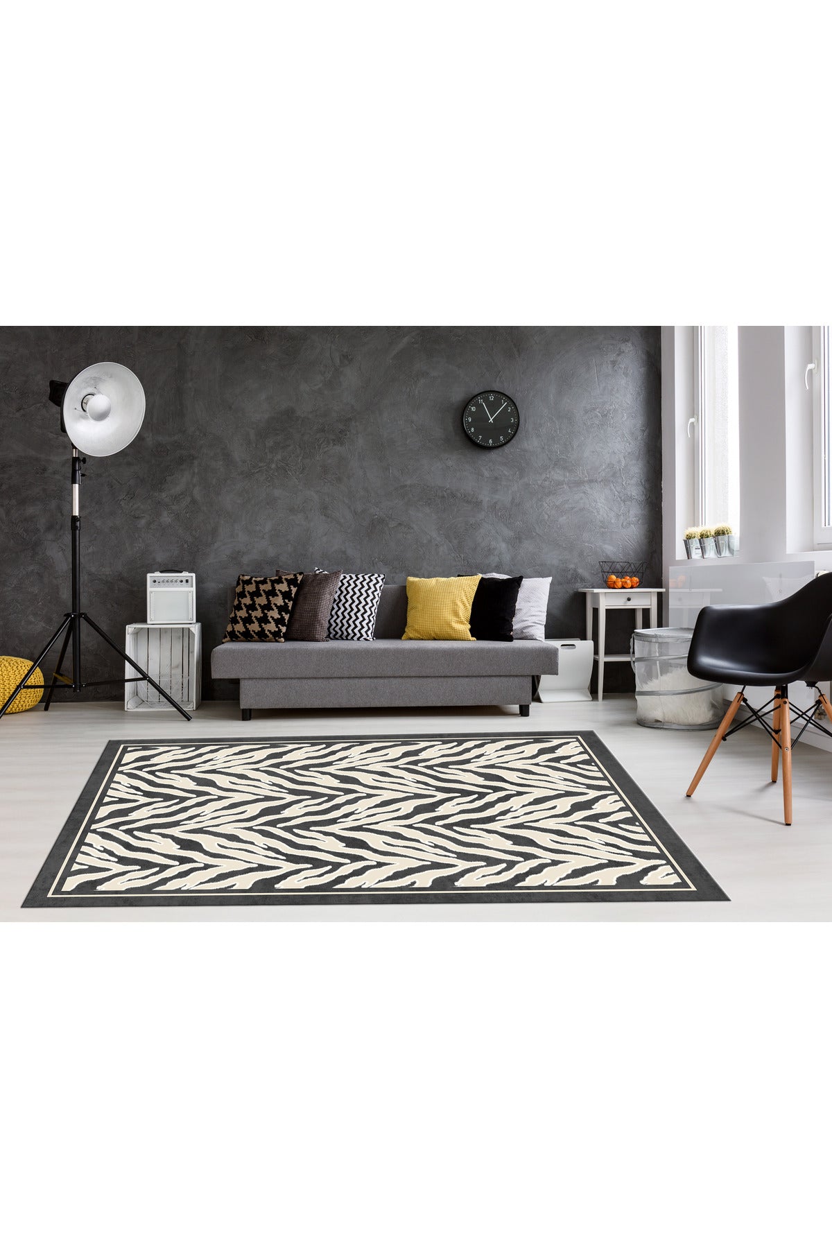 Black Beige Fluffy Look Latex Leather Base Rug