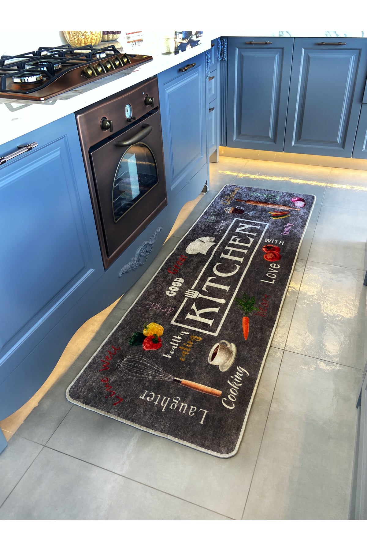 Gray Washable Kitchen Runner Latex Leather Base Rug