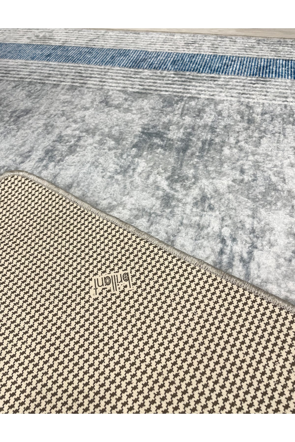 Light Gray Bordered Pattern Latex Leather-Backed Rug