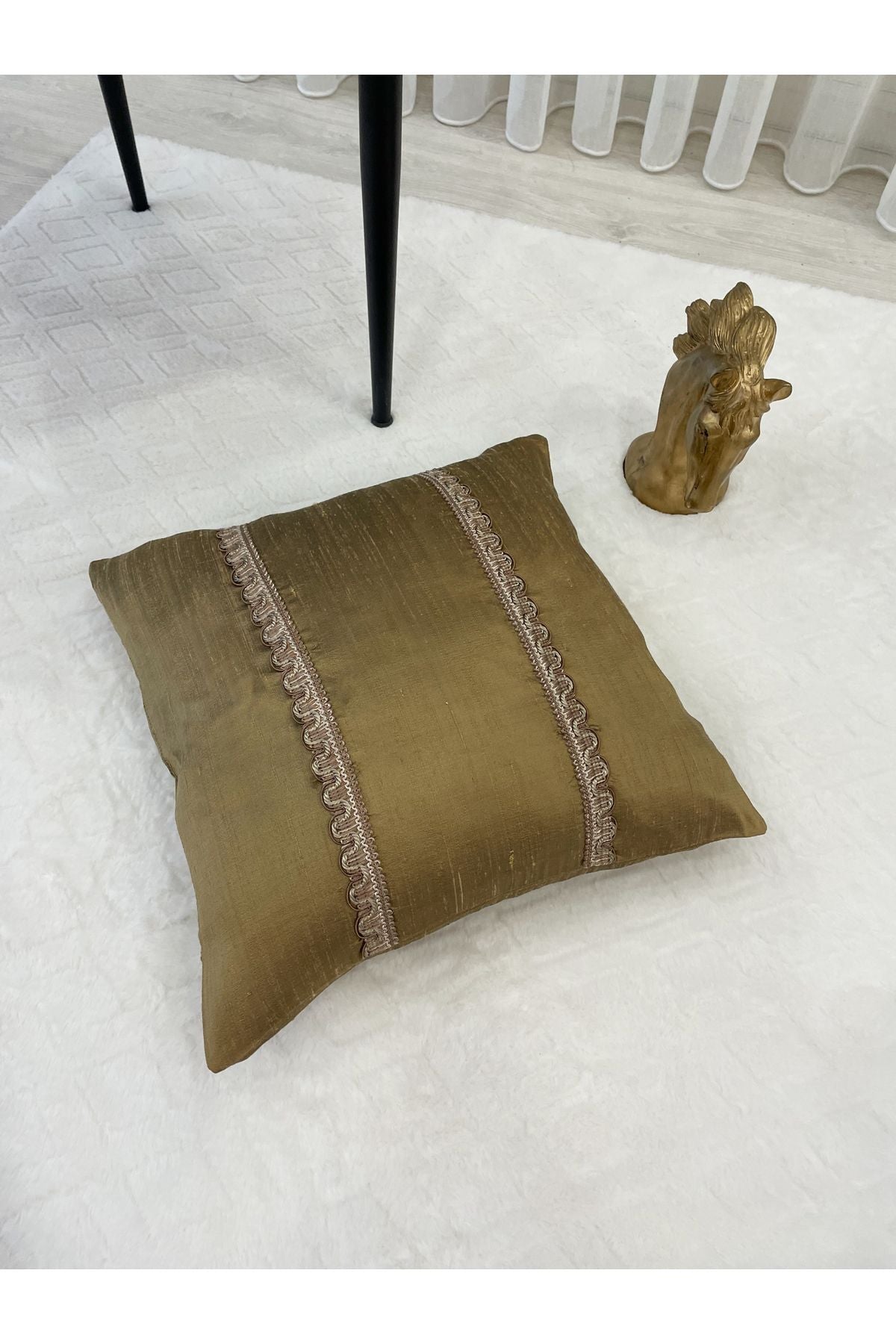Imported Silk Cushion Pillow Cover with Cord (45x45) (Gold Color)