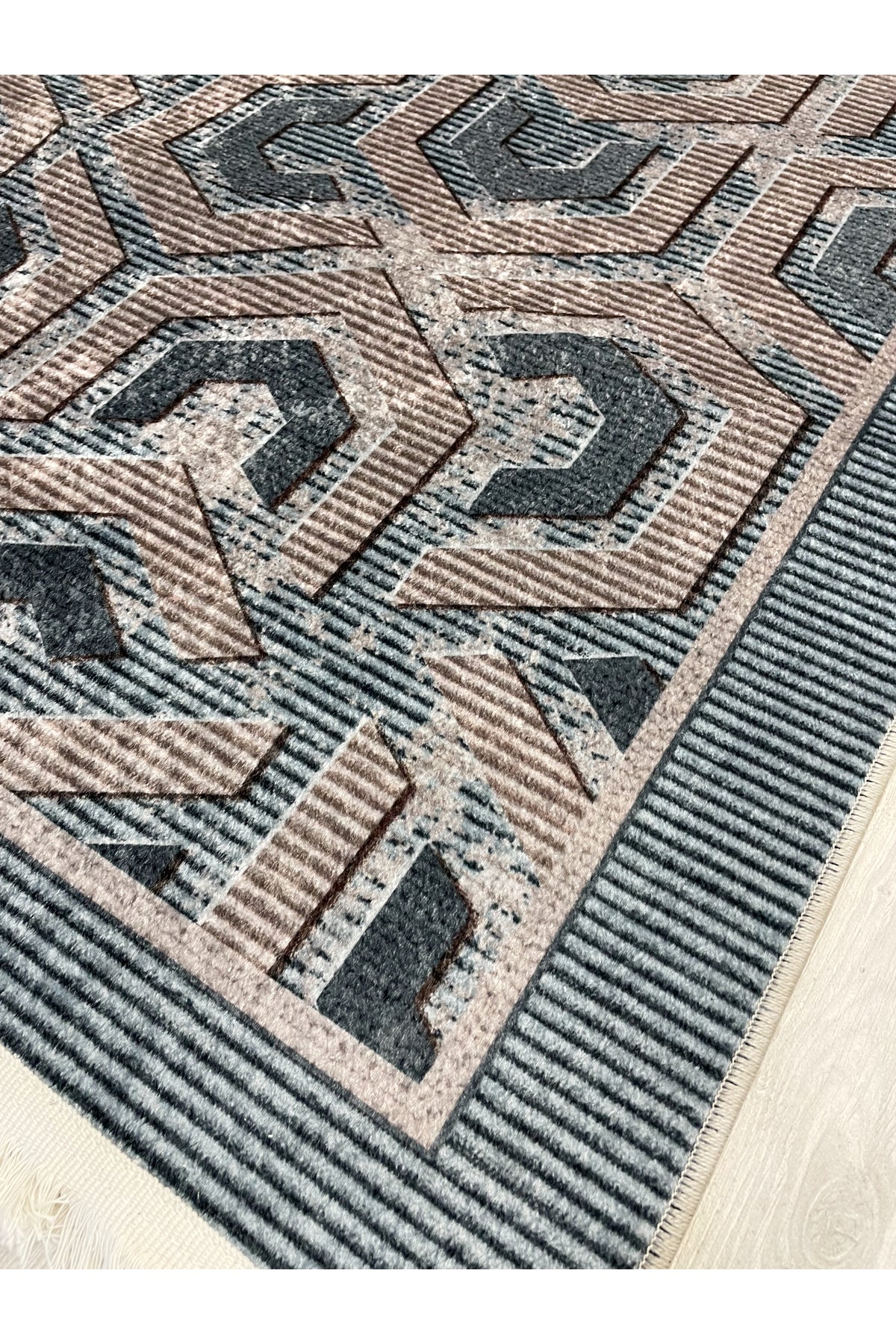 Brown Grey Embossed Look Latex Leather Base Rug