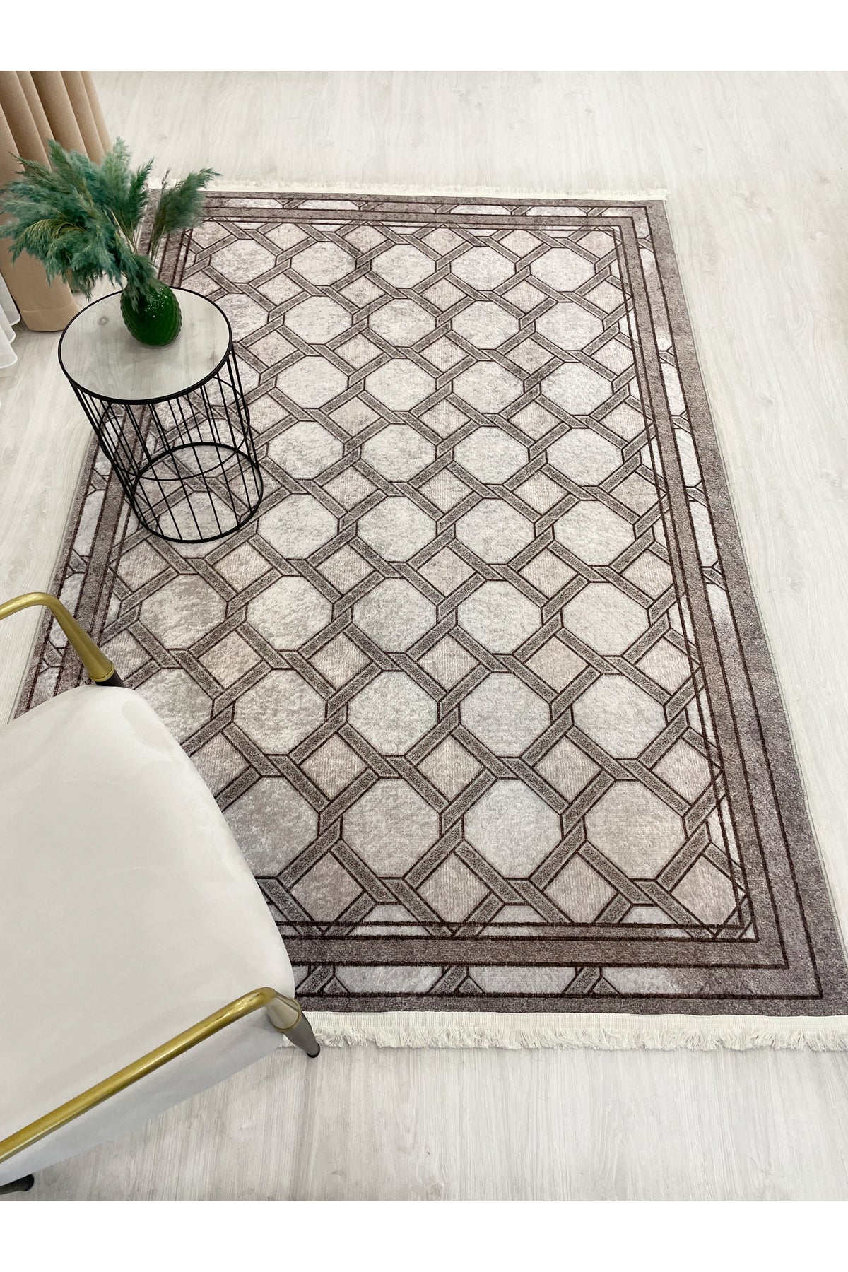 Brown Mink Embossed Look Latex Leather Base Rug