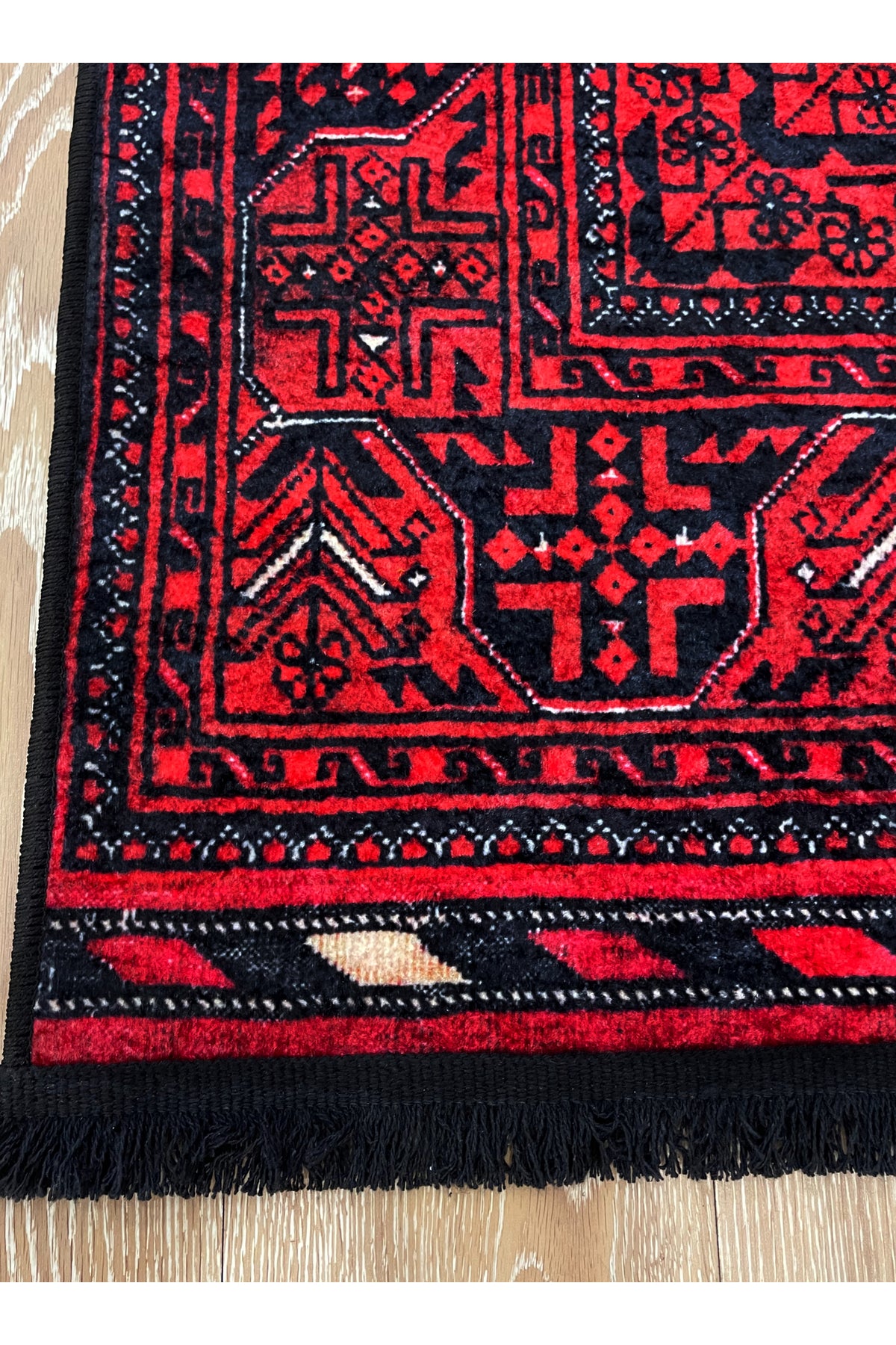 Red Color Ethnic Motif Latex Base Rug