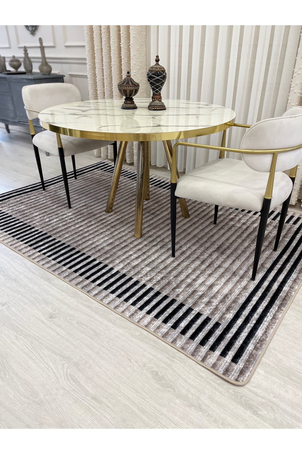 GRAY Striped Pattern Non-Slip Base Sisal-Look Runner Rug