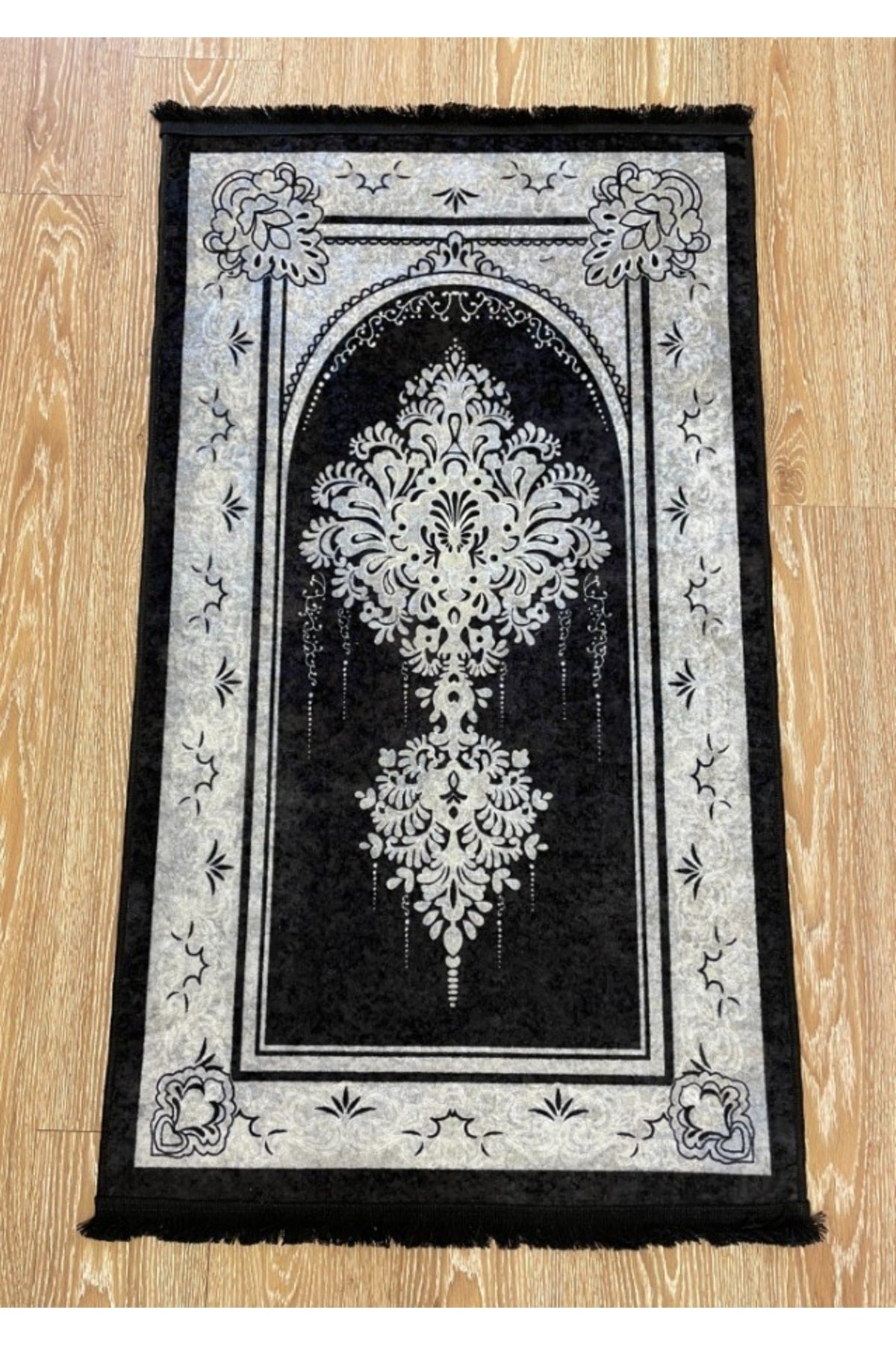 Seccade Saçaklı (lateks Taban) 75x125 Ebat - Siyah-gri