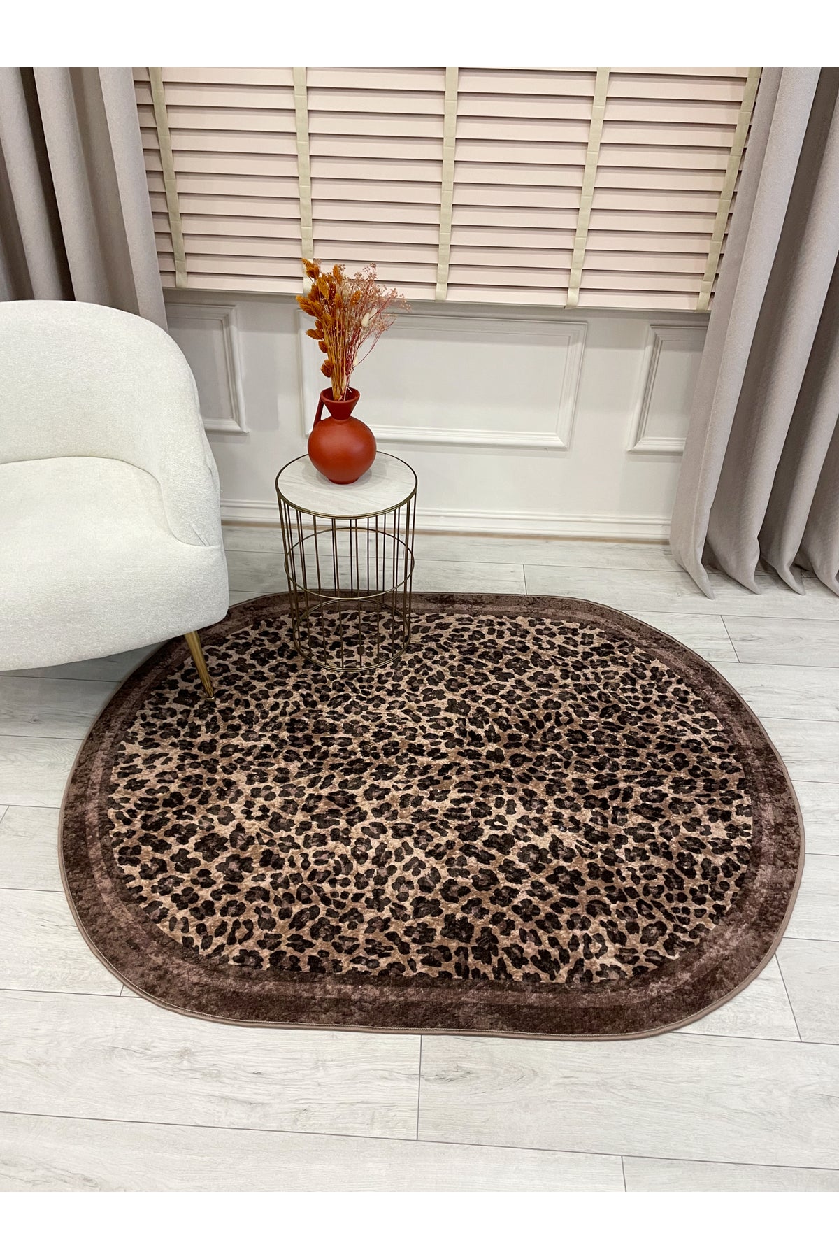 Leopard Pattern Oval Latex Leather Rug
