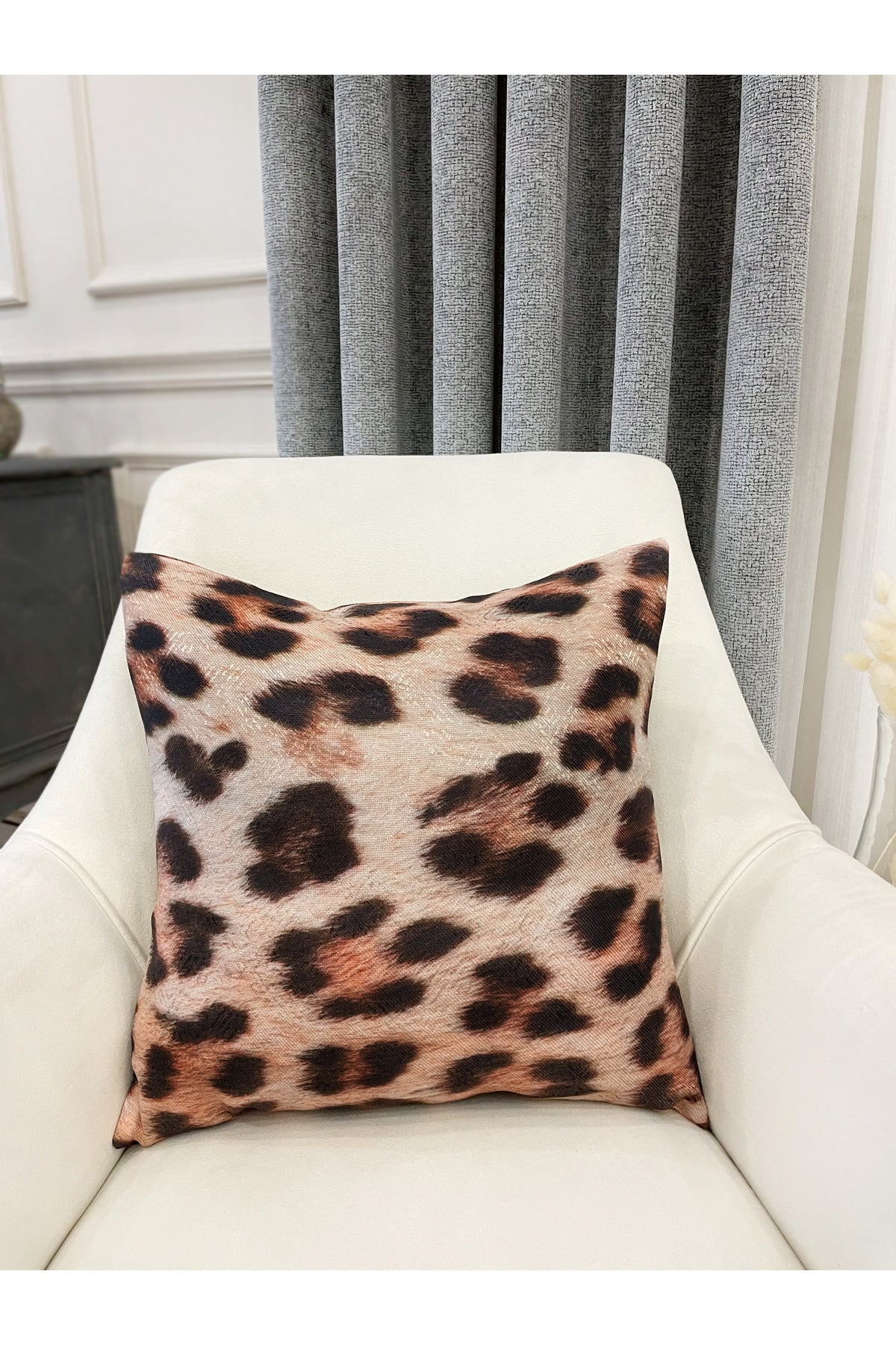 Linen-Look Leopard Patterned Cushion Cover 45x45