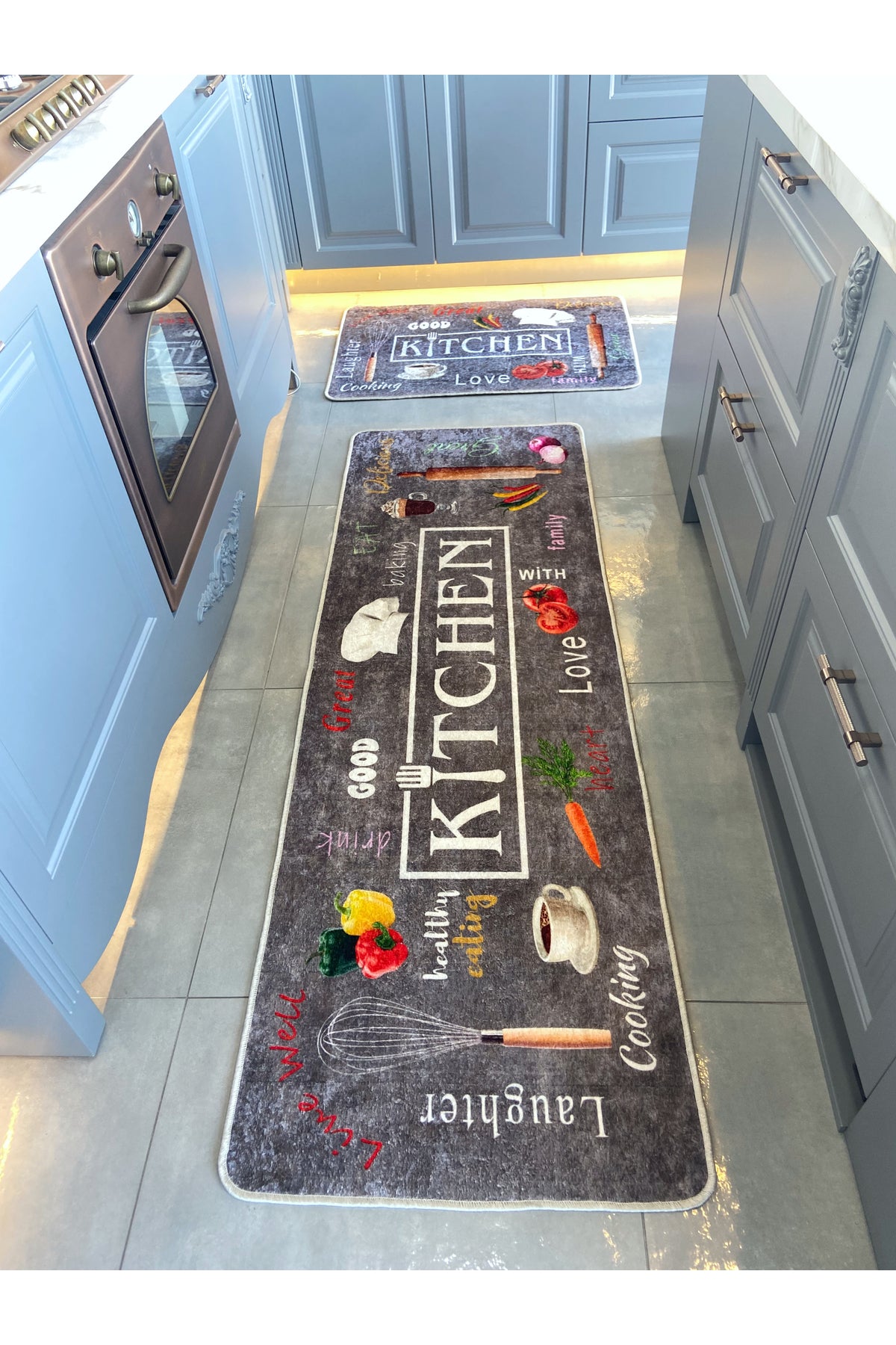 Gray Washable Kitchen Runner Latex Leather Base Rug