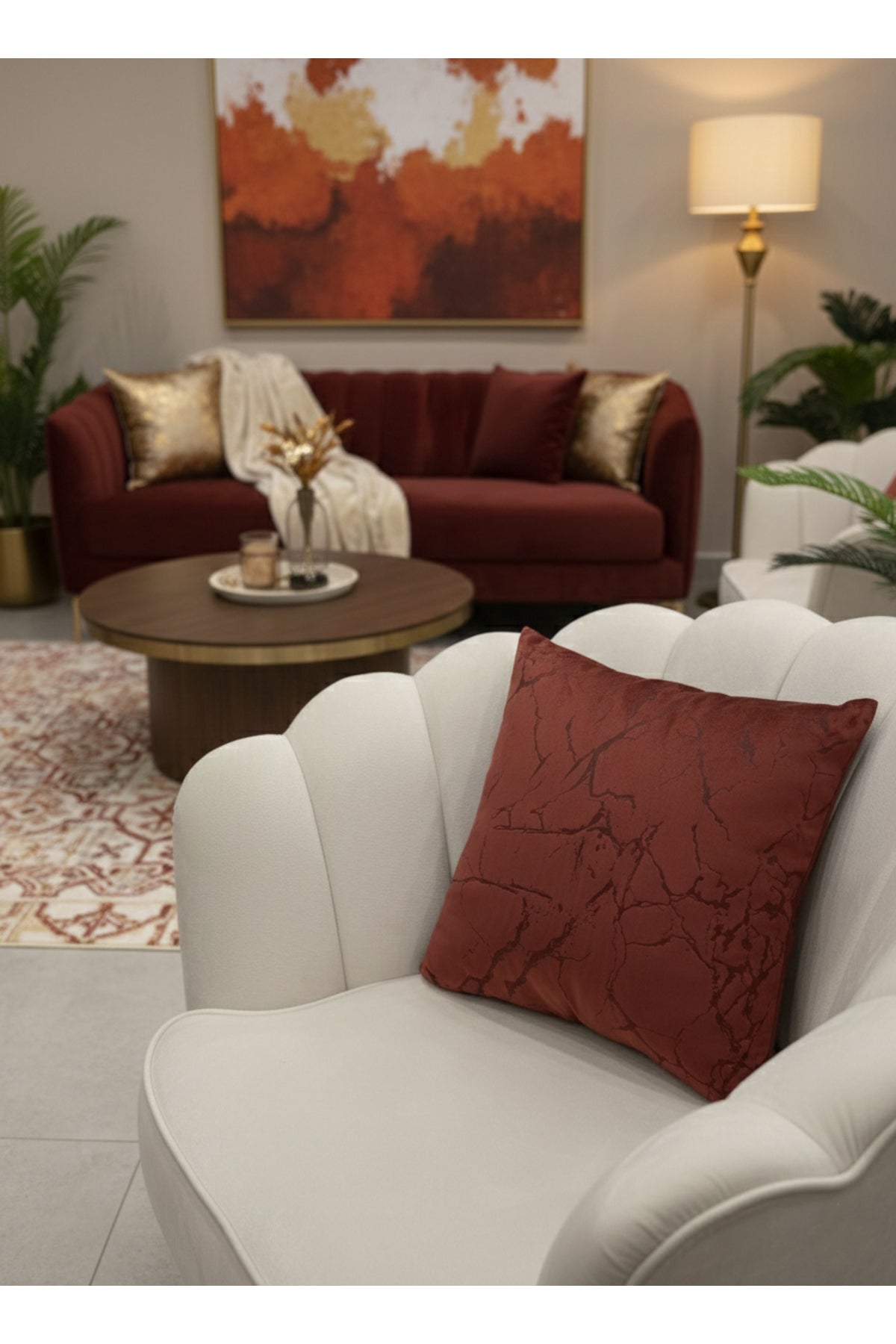 Set of 2 Velvet Throw Pillow Covers Ecru-Silver Foil (45X45)