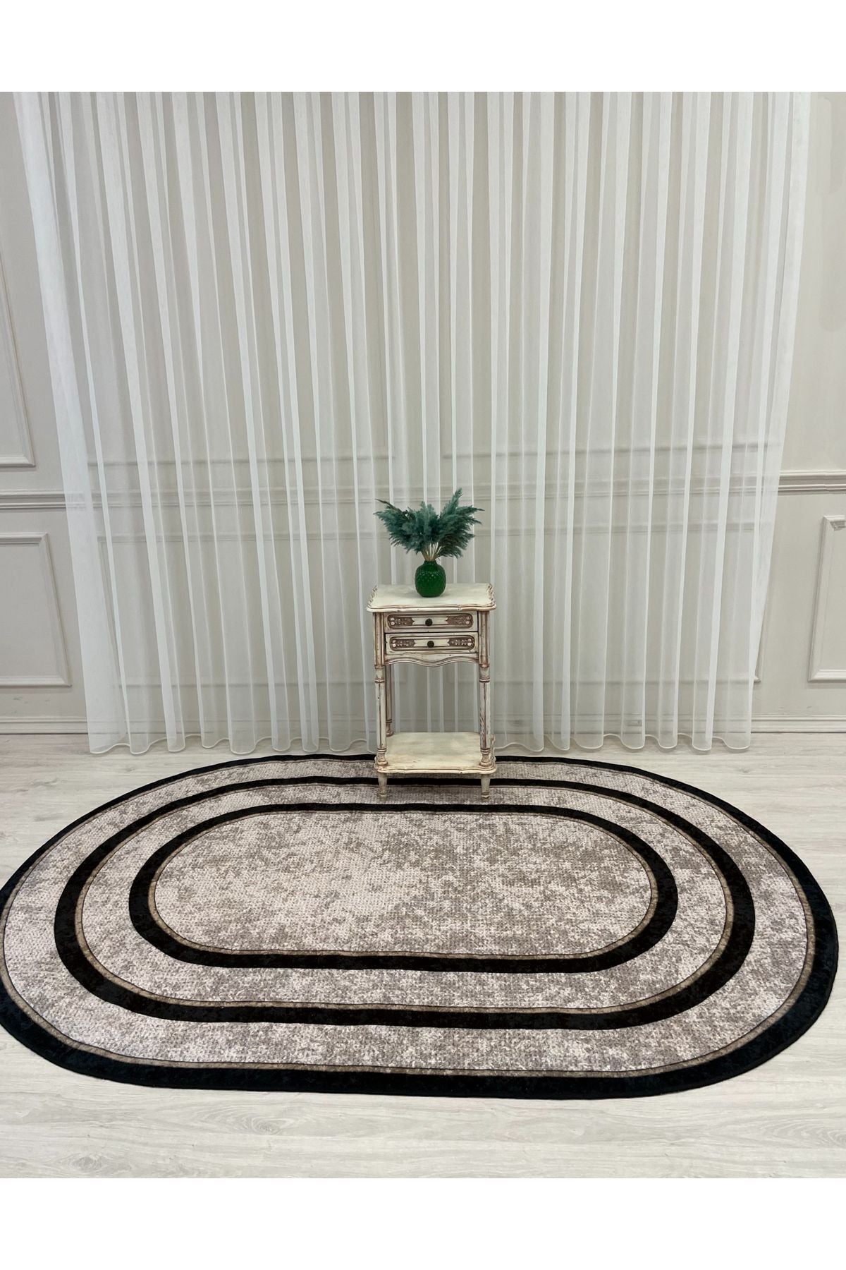 Jute Sisal Bordered Look Decorative Rug - Brown - Black