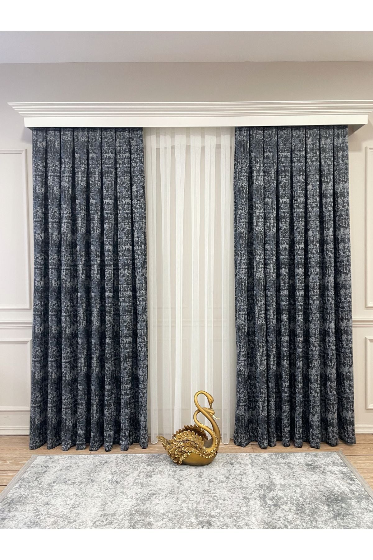 Orange - Brown Abstract Pattern 1/3 Tight Pleat Jacquard Woven Blackout Curtain