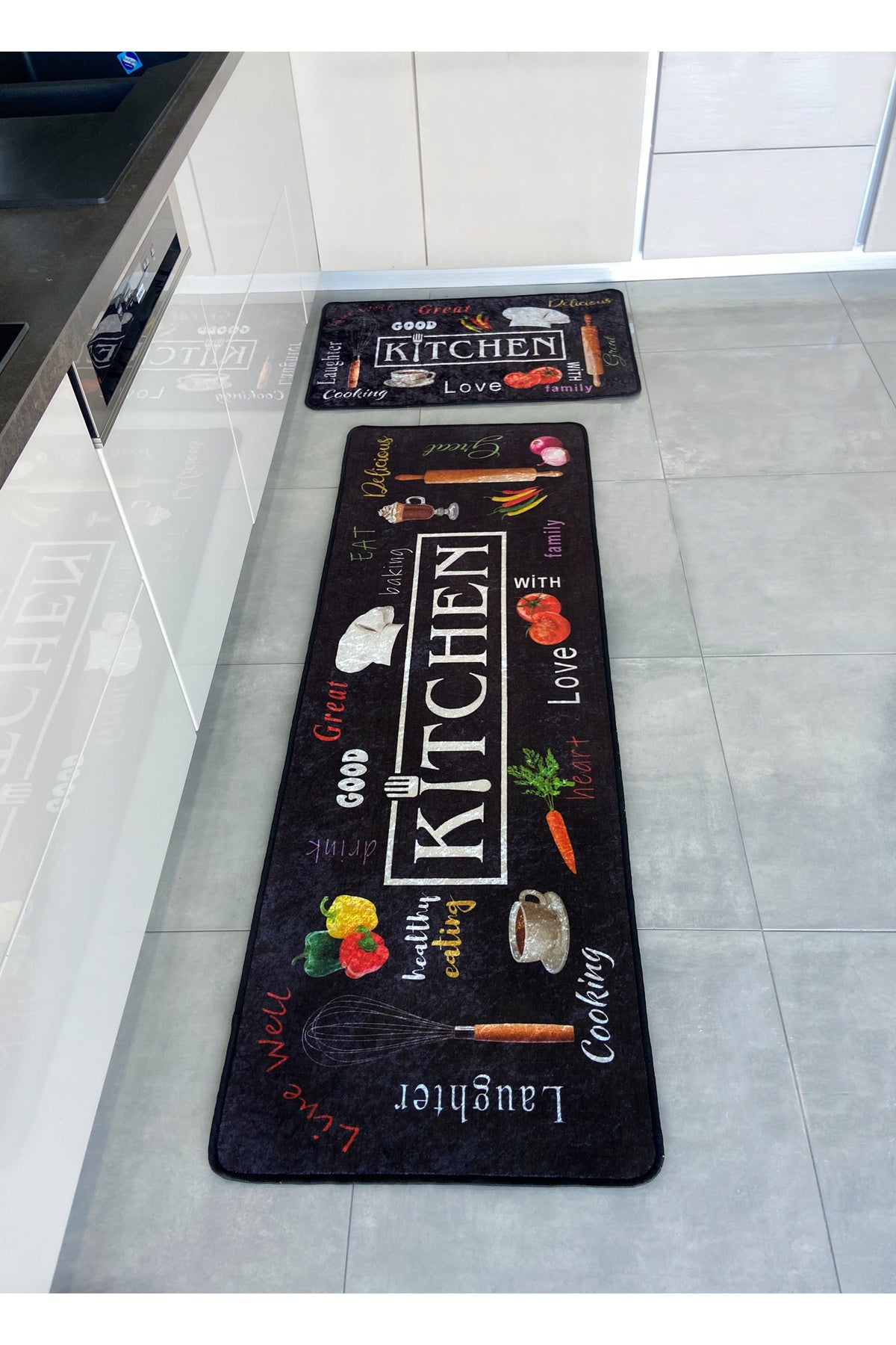 Gray Washable Kitchen Runner Latex Leather Base Rug