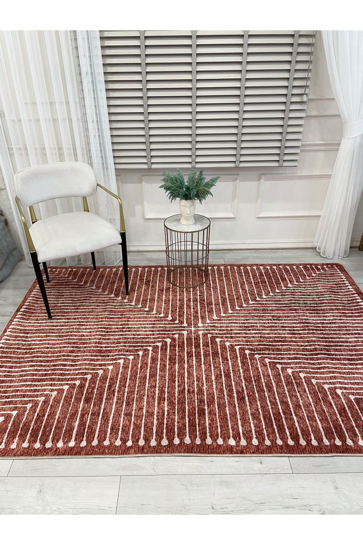 Terracotta Color Chenille-Look Design Runner Kitchen Rug