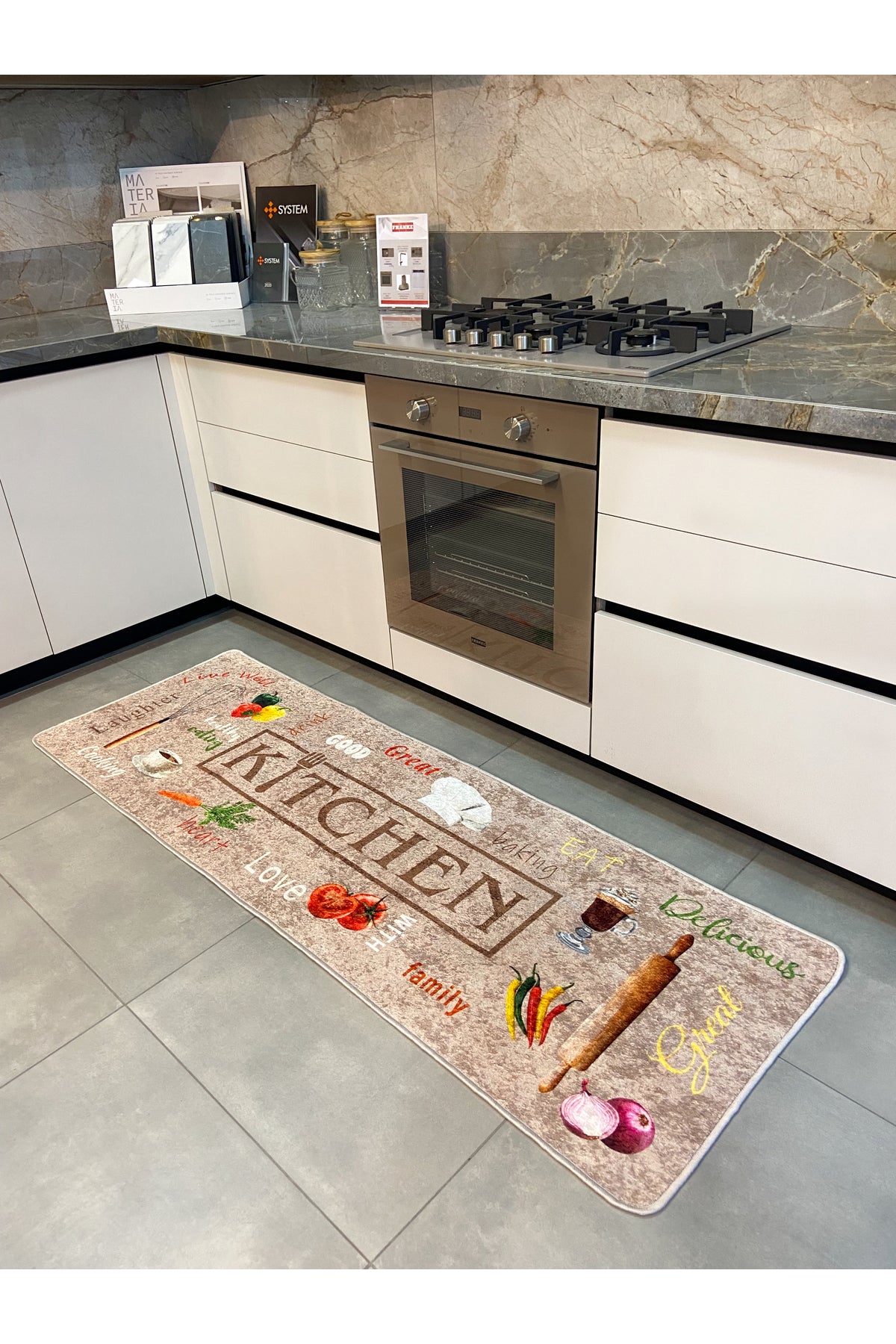 Gray Washable Kitchen Runner Latex Leather Base Rug
