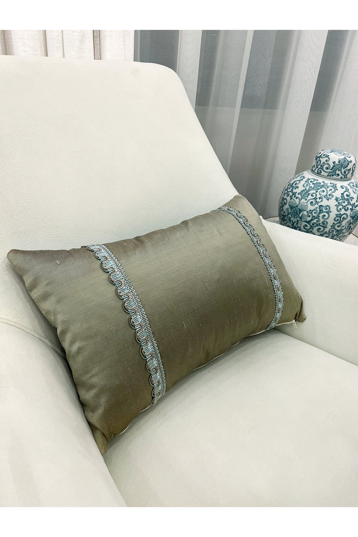 Imported Silk Cushion Pillow Cover with Cord (30x50) Oil Green