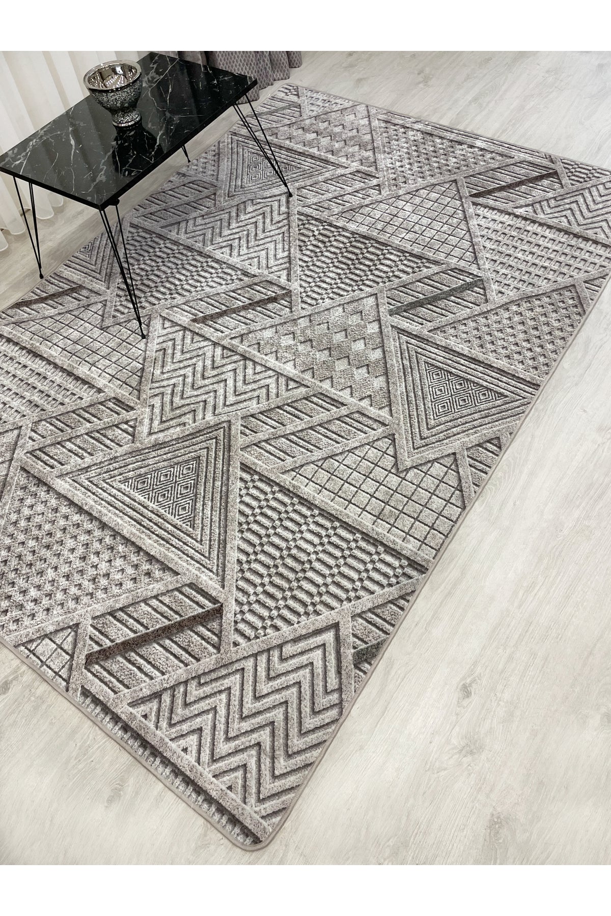 Brown Embossed Look Latex Leather Base Rug