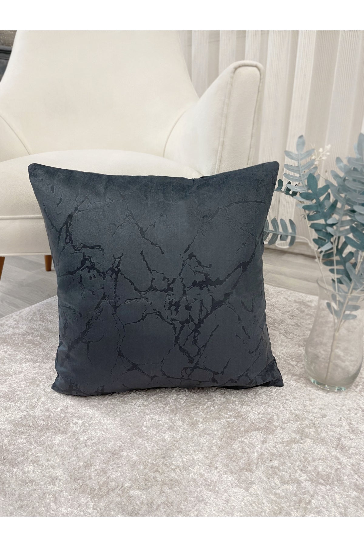 Set of 2 Velvet Throw Pillow Covers Ecru-Silver Foil (45X45)