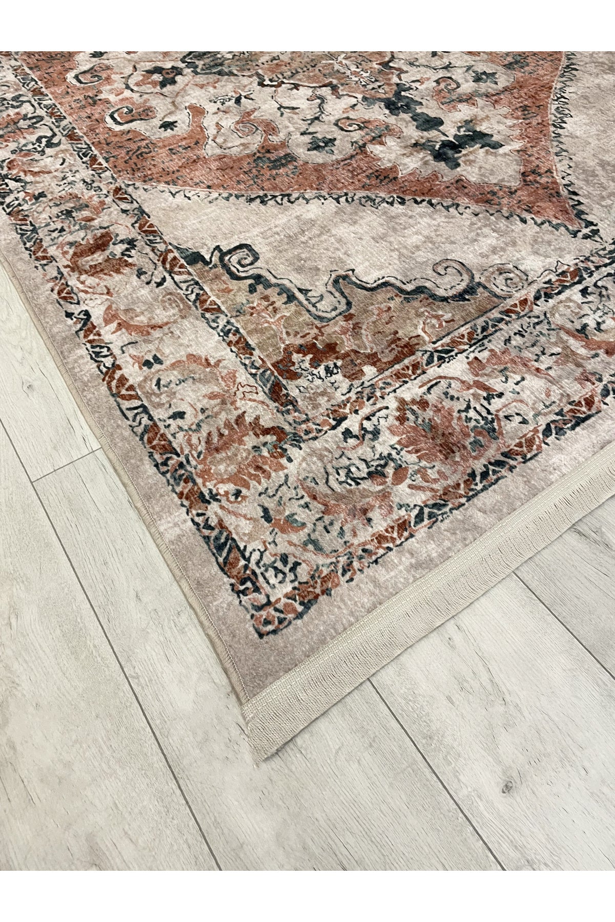 Gokbekli Damask Pattern Latex Base Living Room Rug