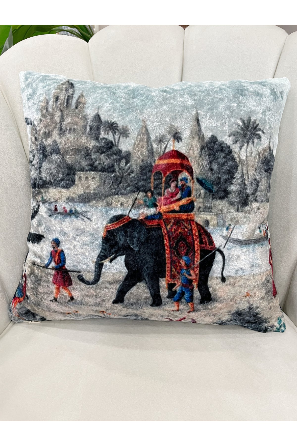 Painting Pattern Velvet Throw Pillow Cover - Grey