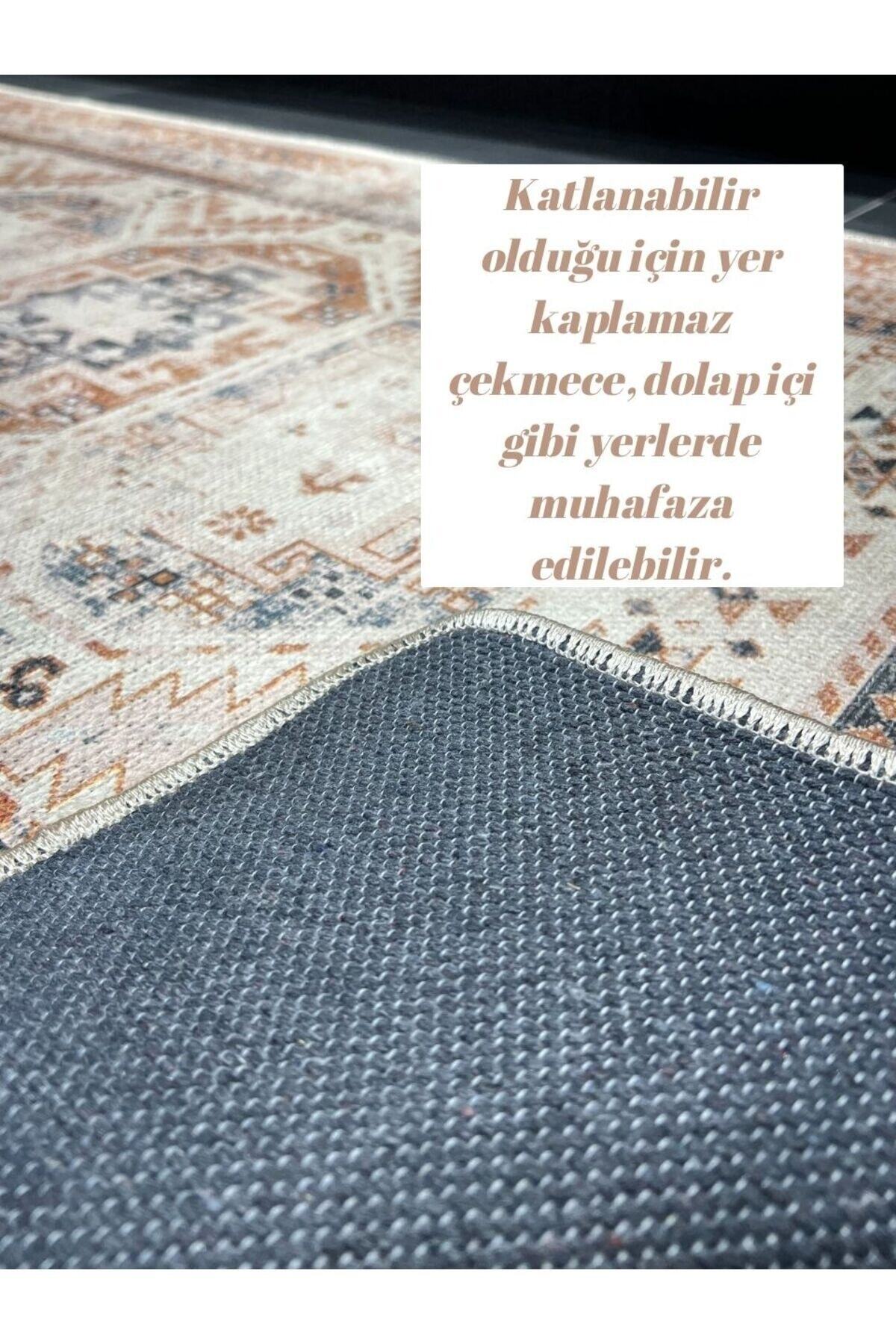 Eskitme Desenli Mutfak Halısı , Dokuma Taban Halı Kahverengi