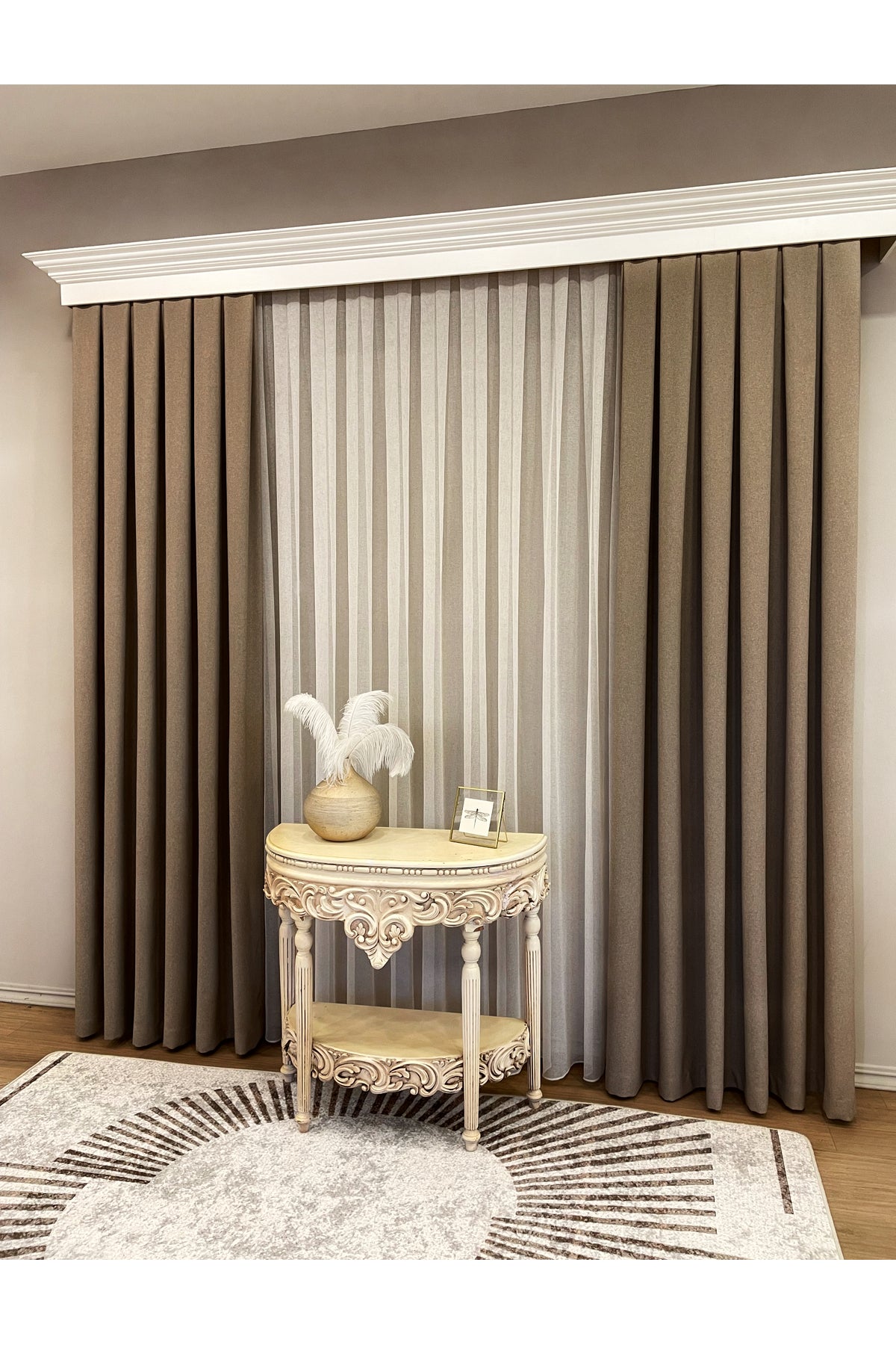 Heathered Milky Brown Linen-Look 1/3 Dense Pleated Blackout Curtain
