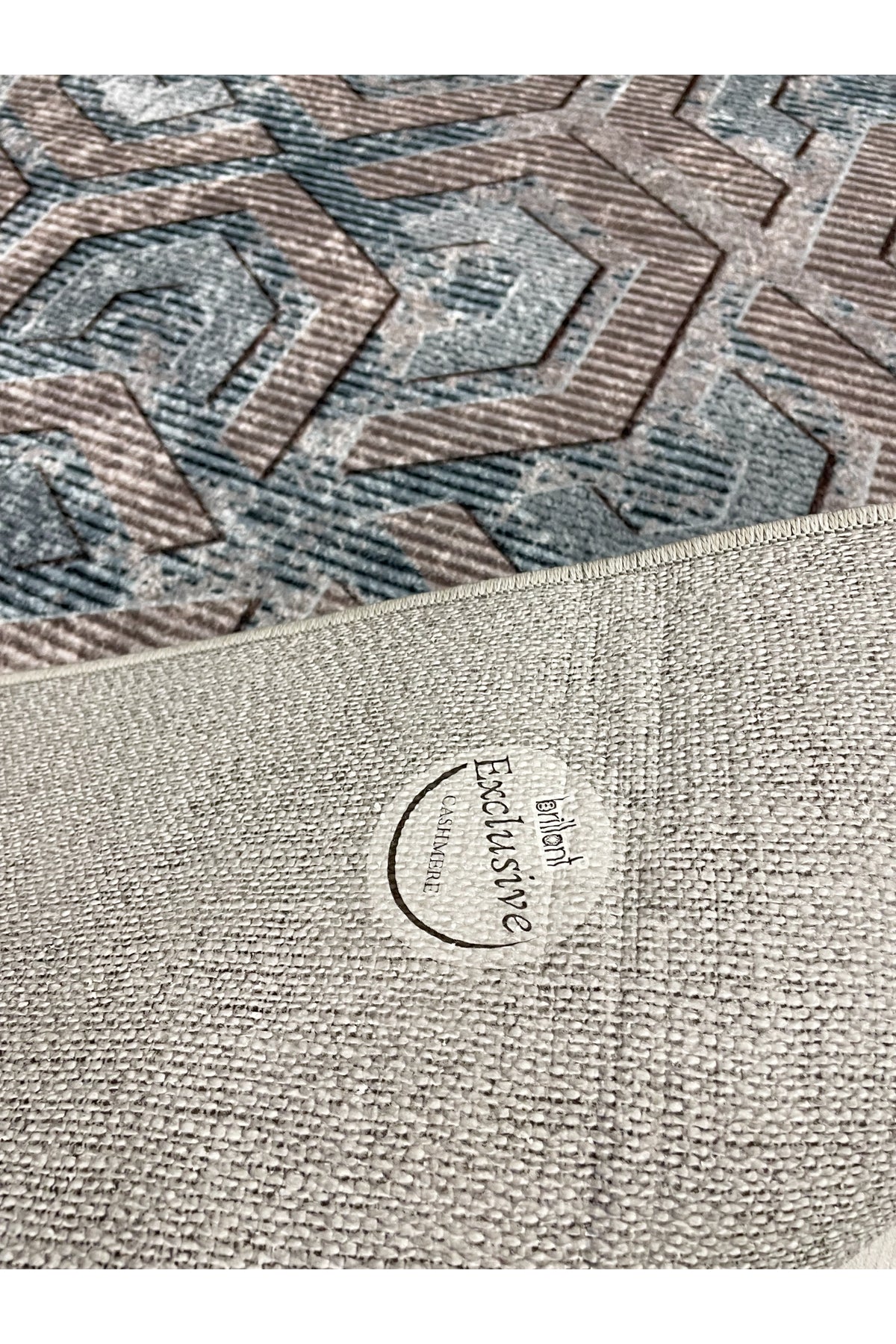 Brown Grey Embossed Look Latex Leather Base Rug