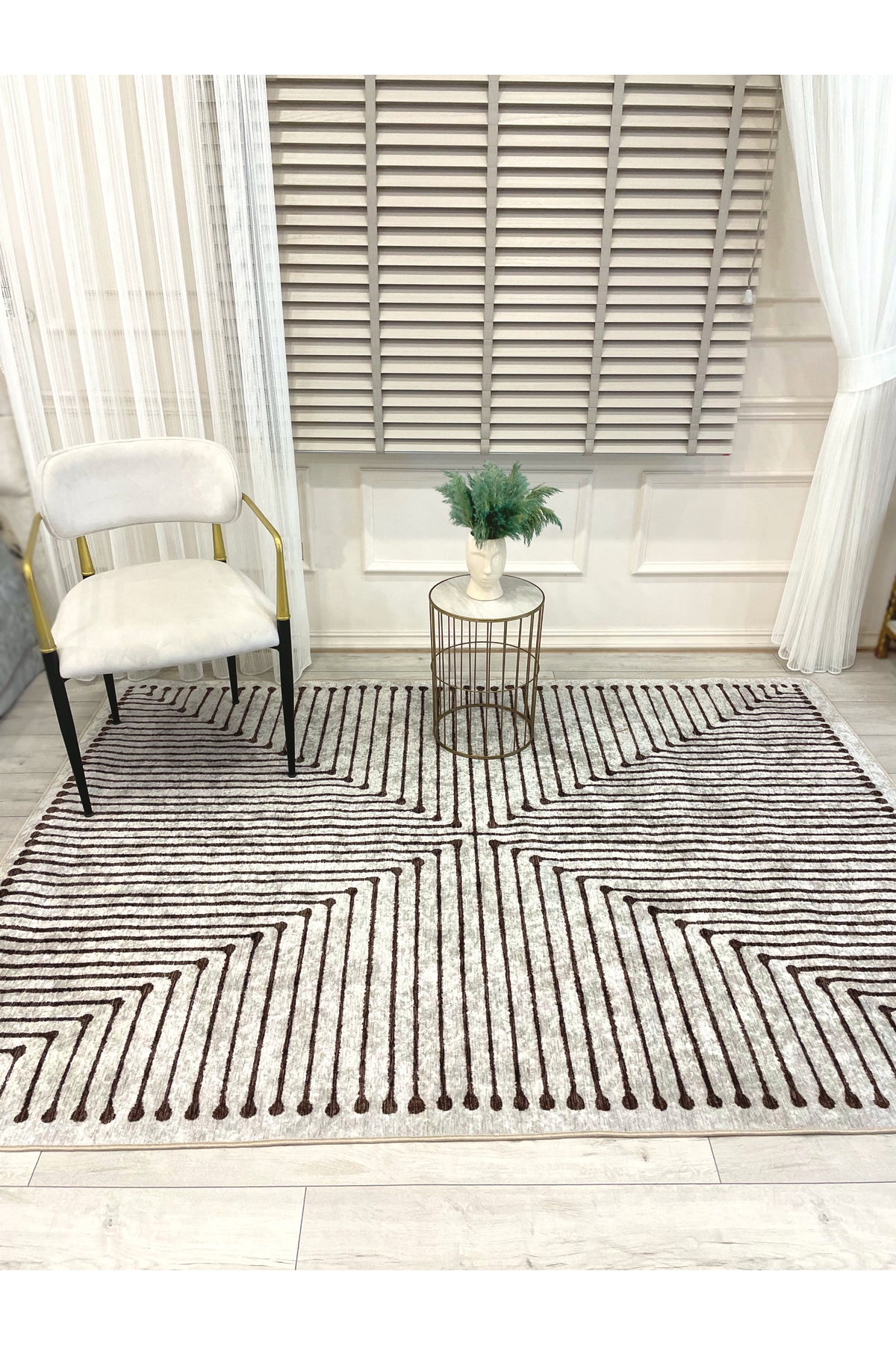 Terracotta Color Chenille-Look Design Runner Kitchen Rug