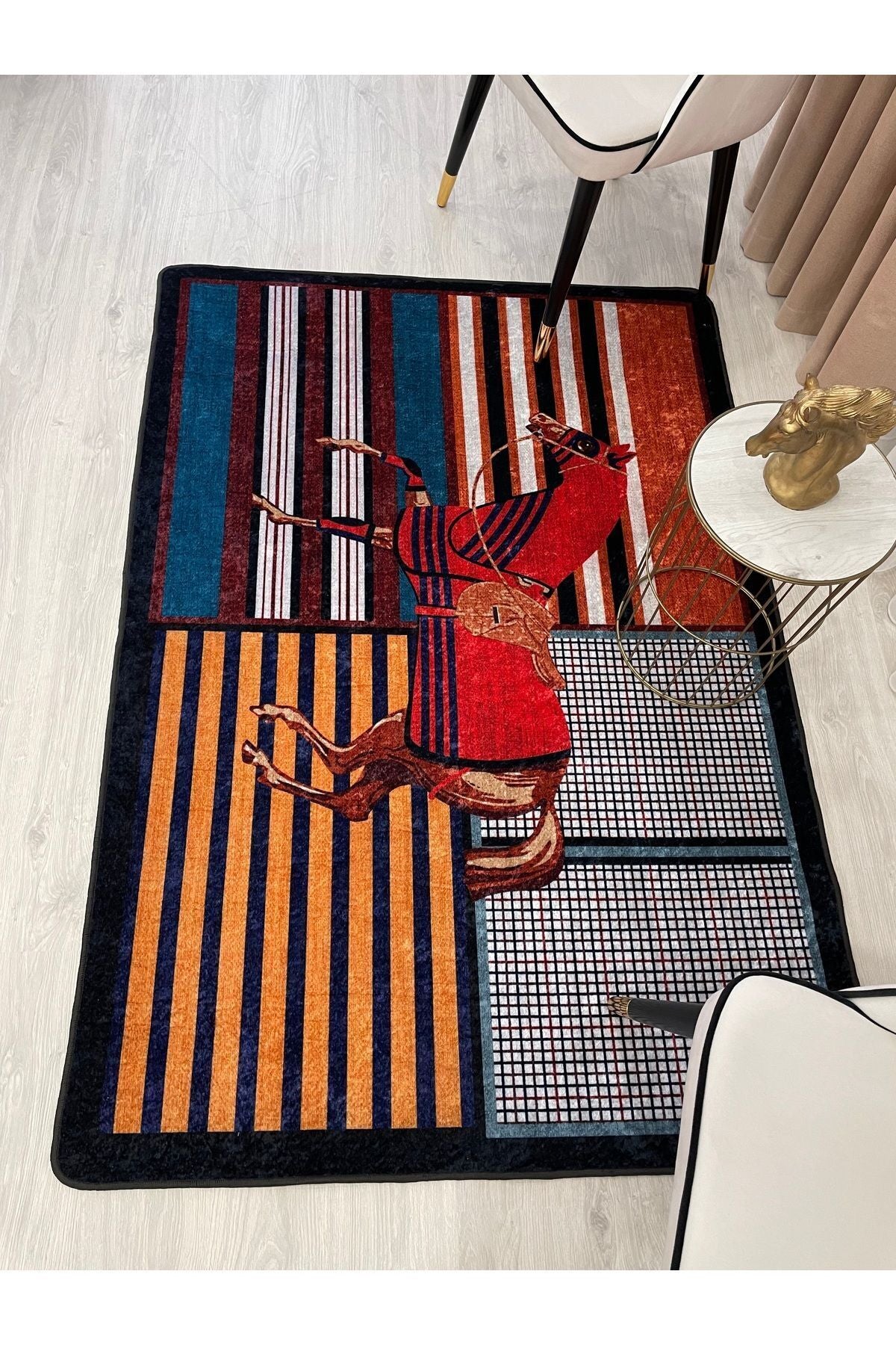 Multicolor Horse Print Latex Leather Rug