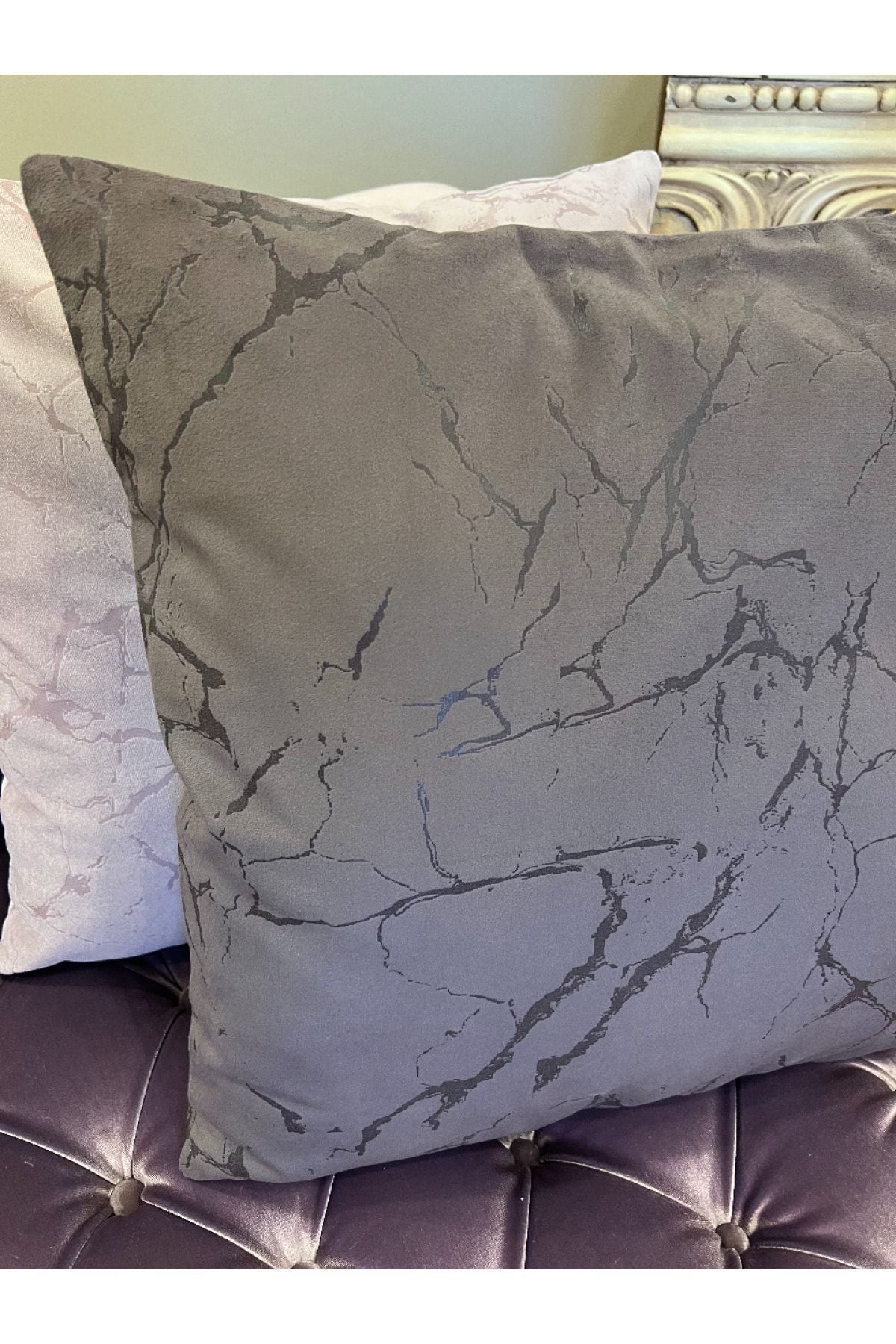 Set of 2 Velvet Throw Pillow Covers Ecru-Silver Foil (45X45)