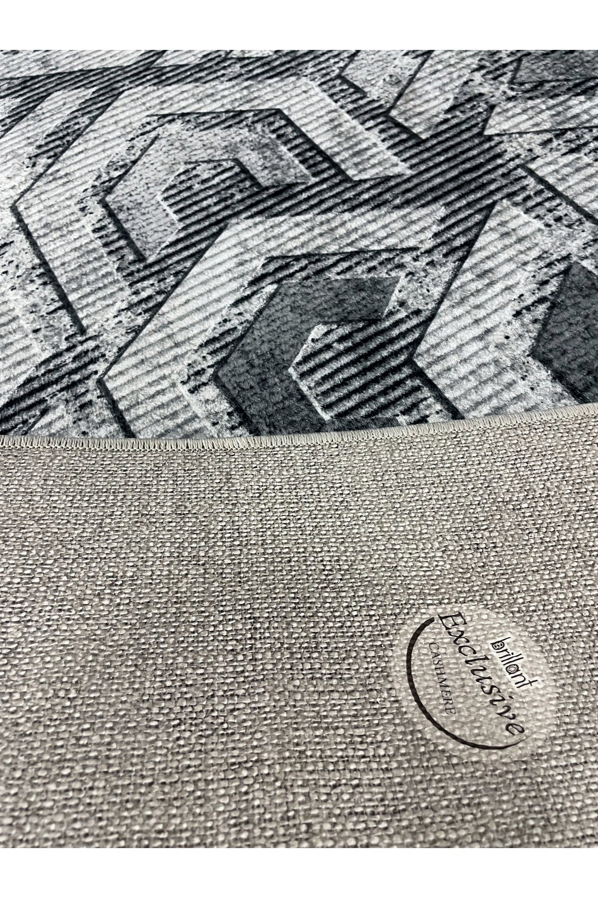 Brown Grey Embossed Look Latex Leather Base Rug