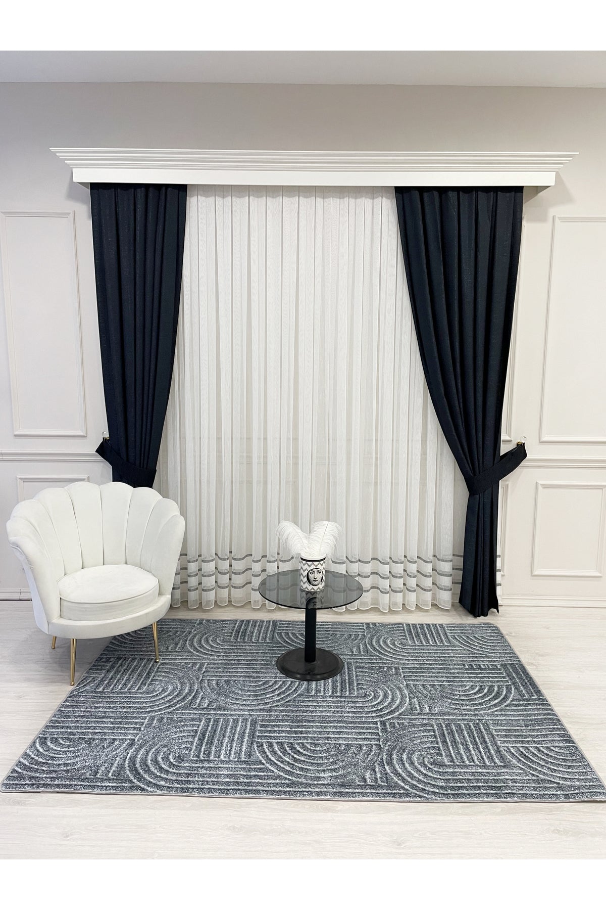 Beige Embossed Look Latex Leather Base Rug