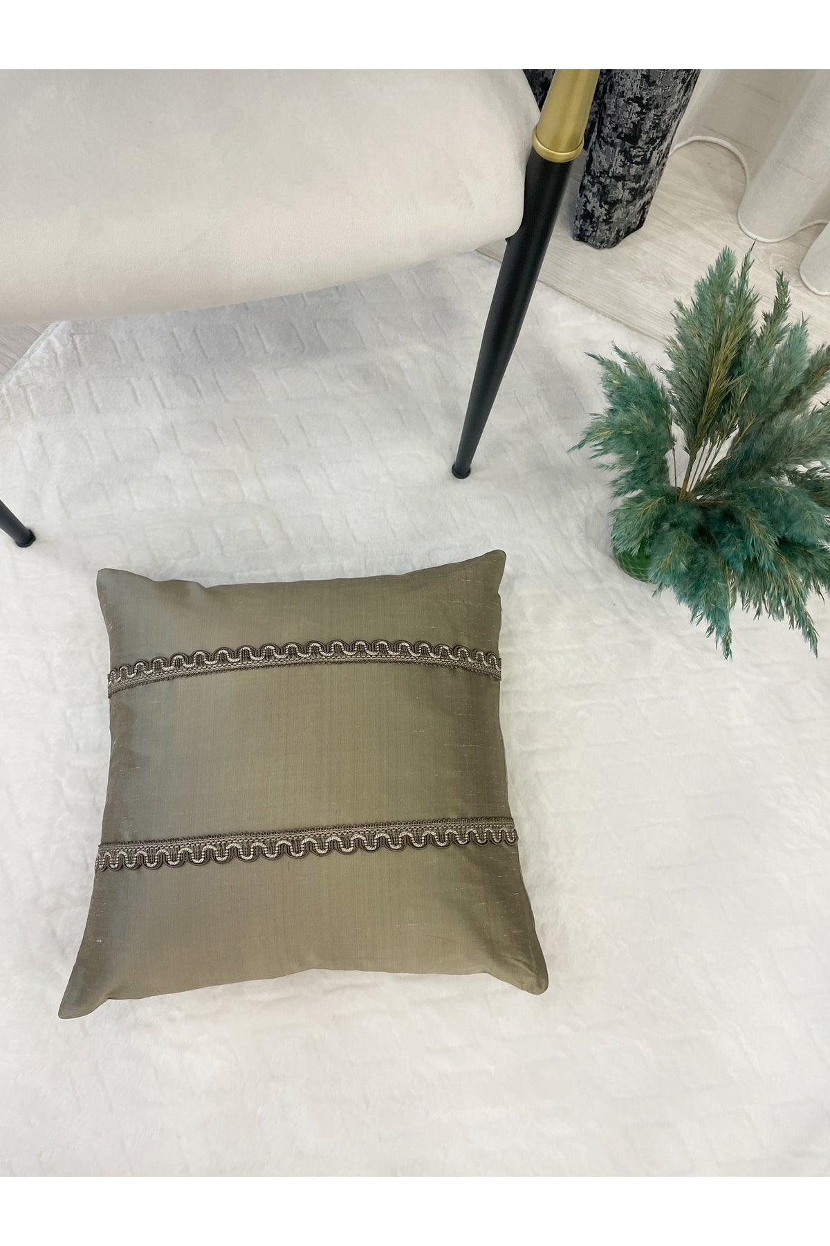 Imported Silk Cushion Pillow Cover with Cord (Oil Green)
