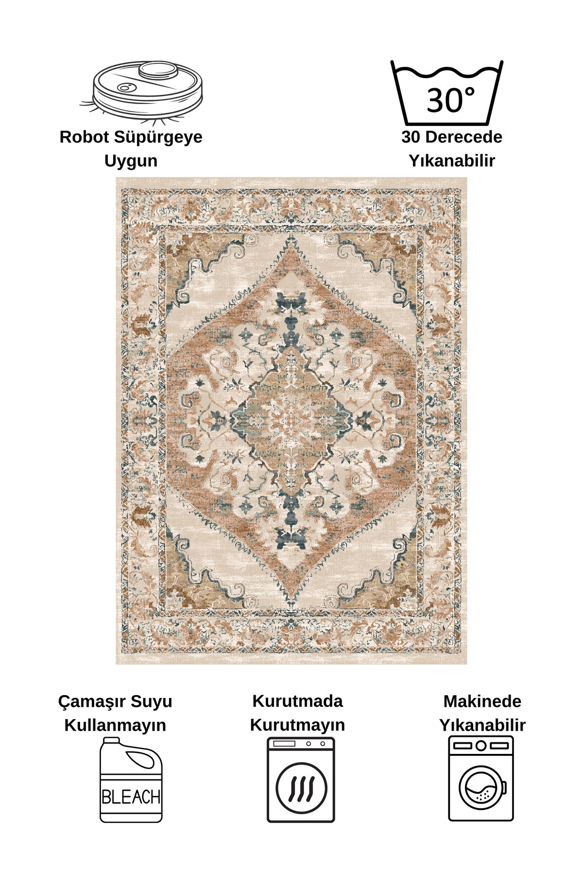 Gokbekli Damask Pattern Latex Base Living Room Rug
