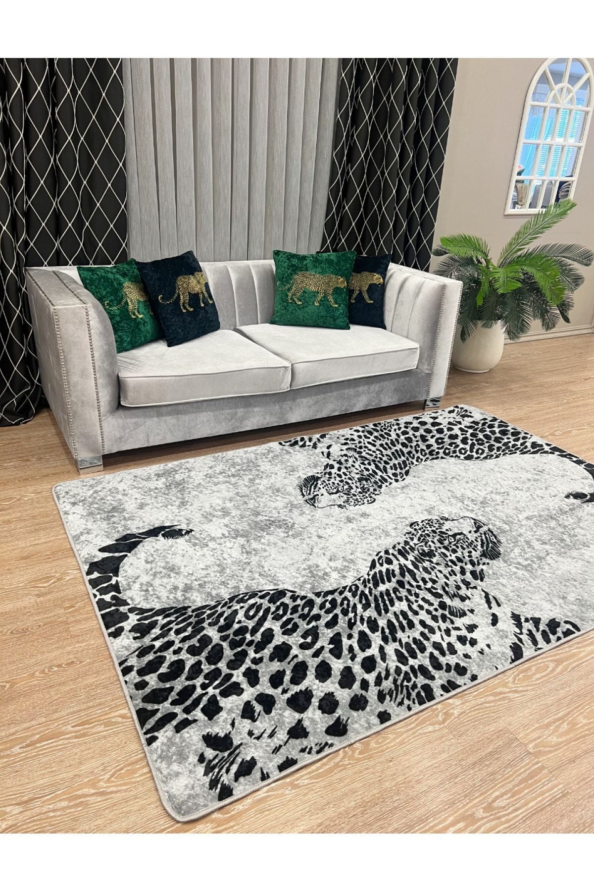 Jaguar Desenli Lateks Taban Halı (gri)