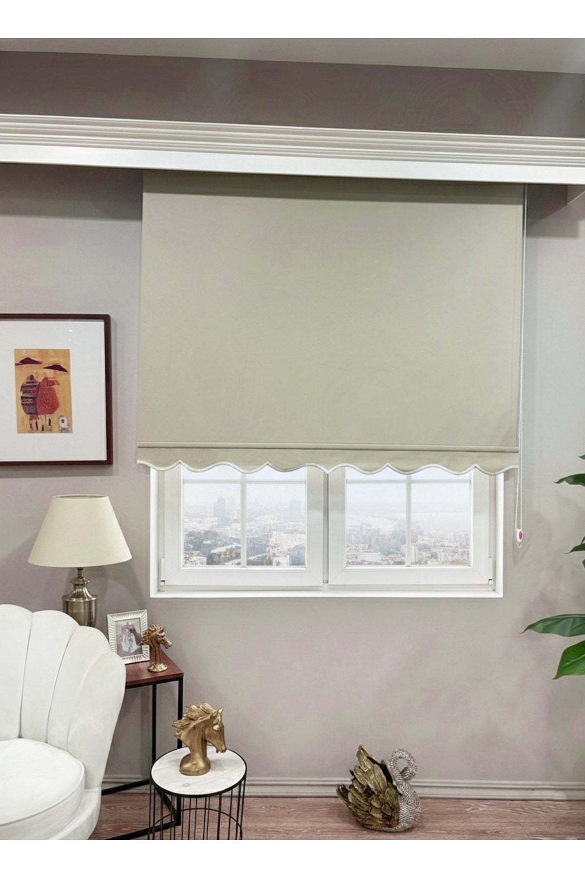 ROLLER BLIND BEIGE COLOR SKIRTED Thick Matte Linen Look