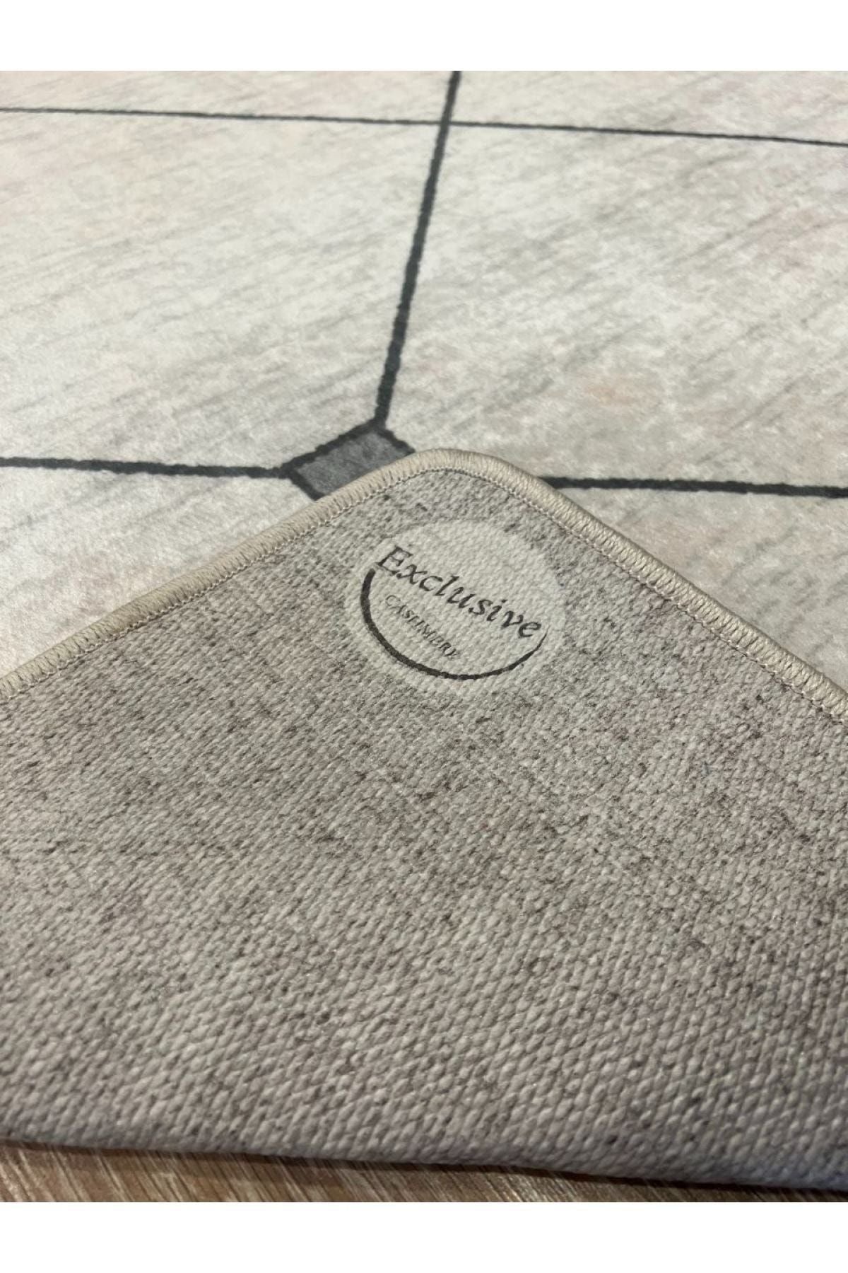 New Collection Özel Kalın Kaymaz Tabanlı Salon Halısı Mutfak Halısı Bej Gri