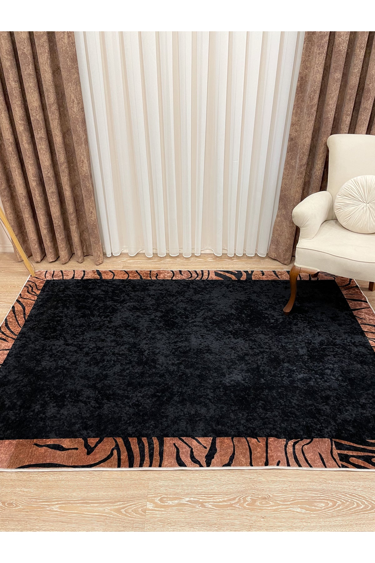 Beige-Brown Zebra Border Latex Base Rug