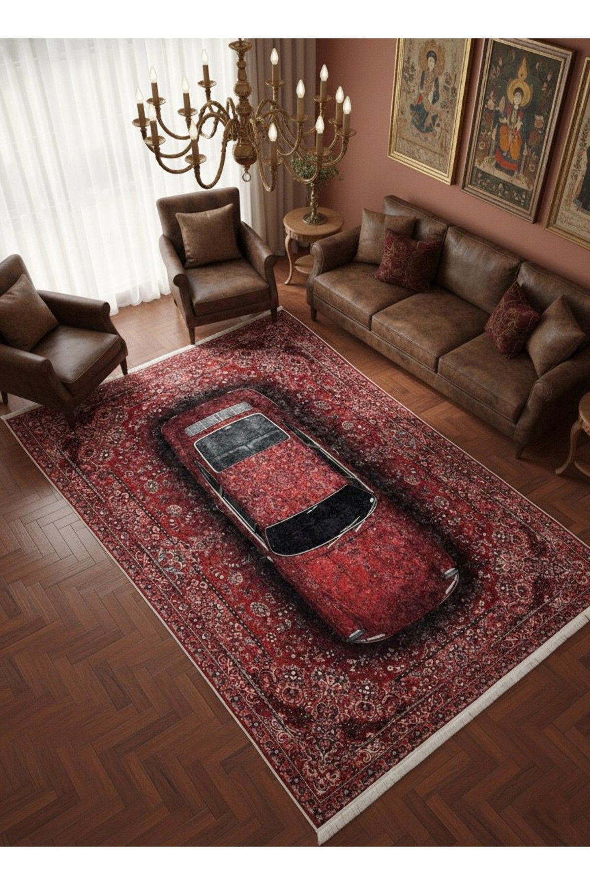 Vintage Car Pattern Latex Base Rug