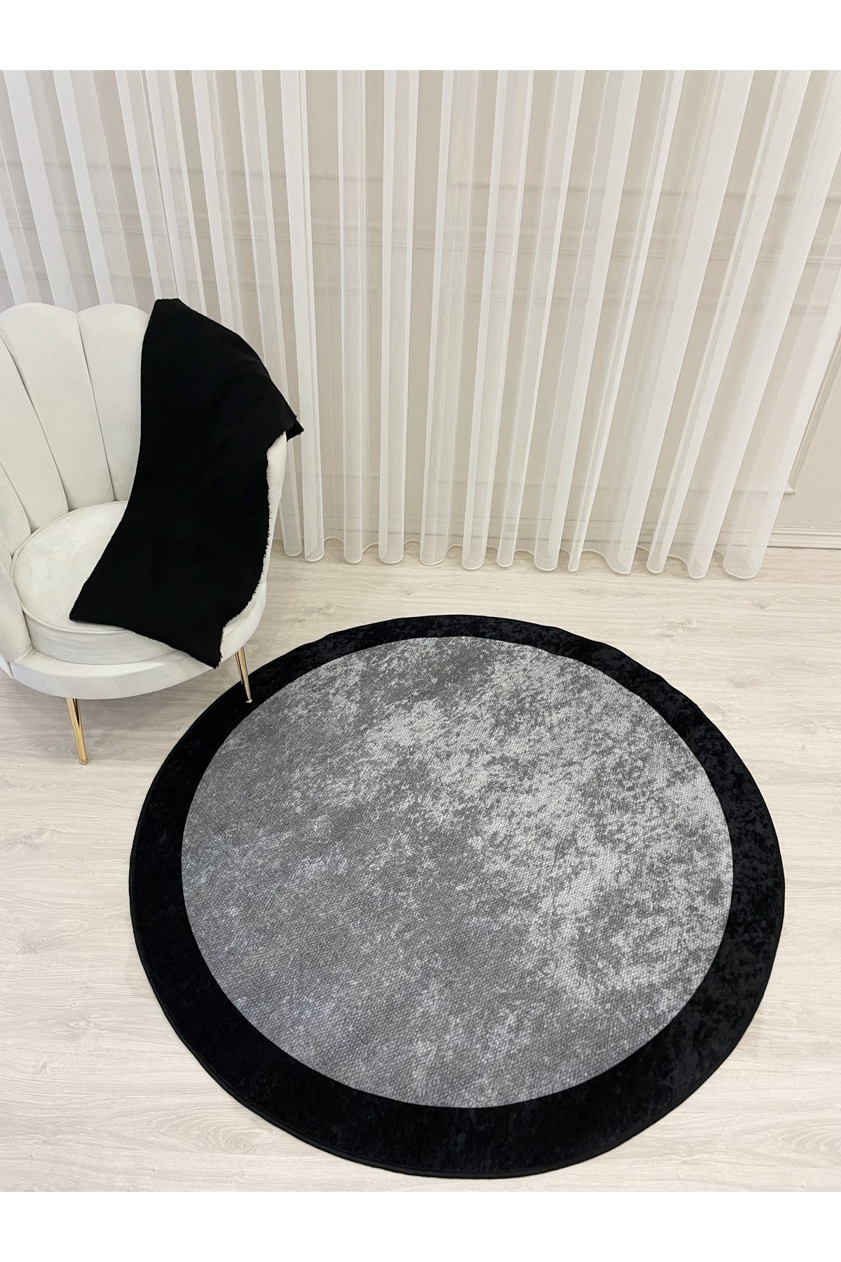 Jute-Look Washable Latex Base Round Rug - Beige Brown